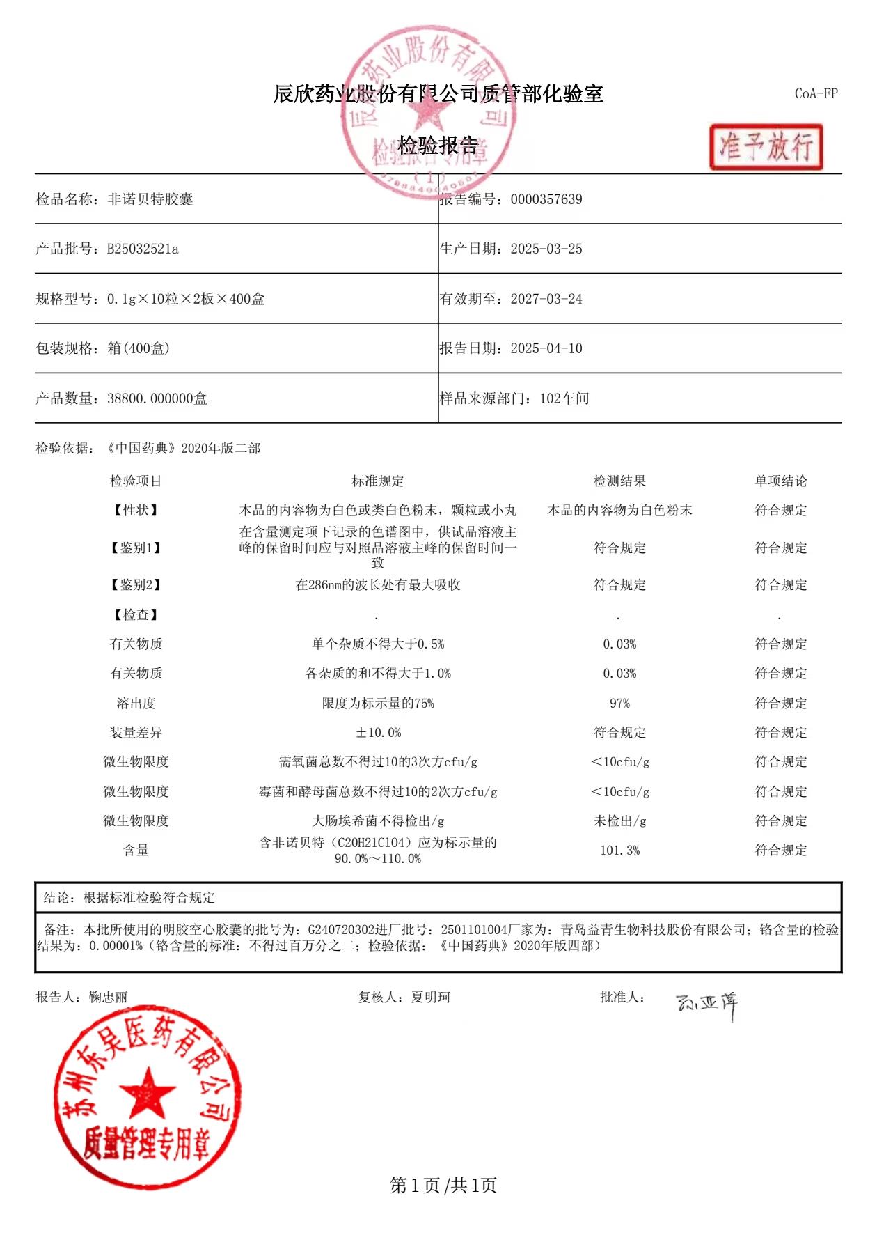 B25032521a非诺贝特胶囊