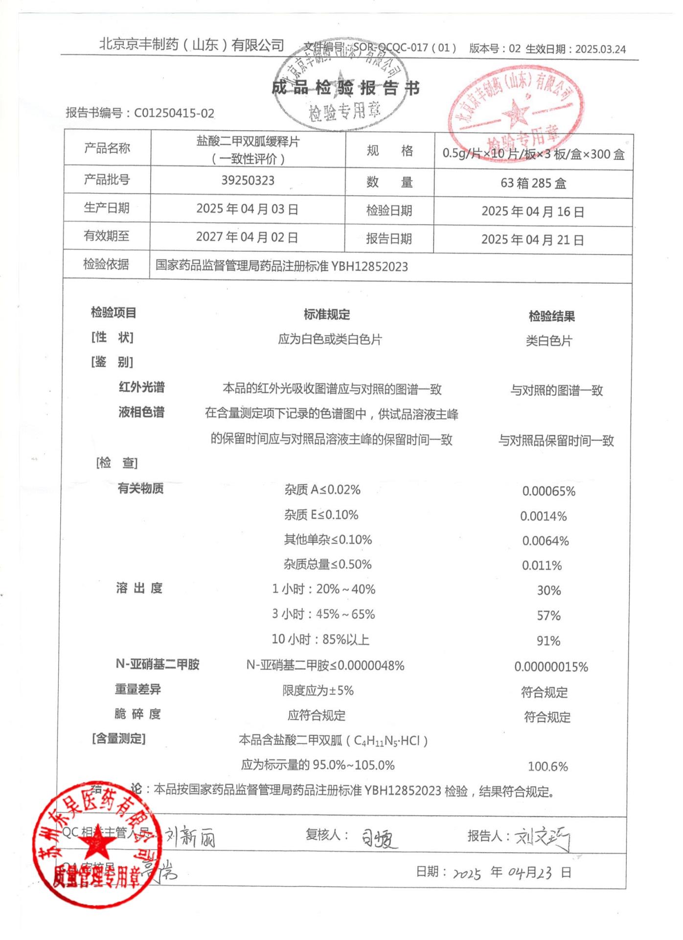 39250323盐酸二甲双胍缓释片