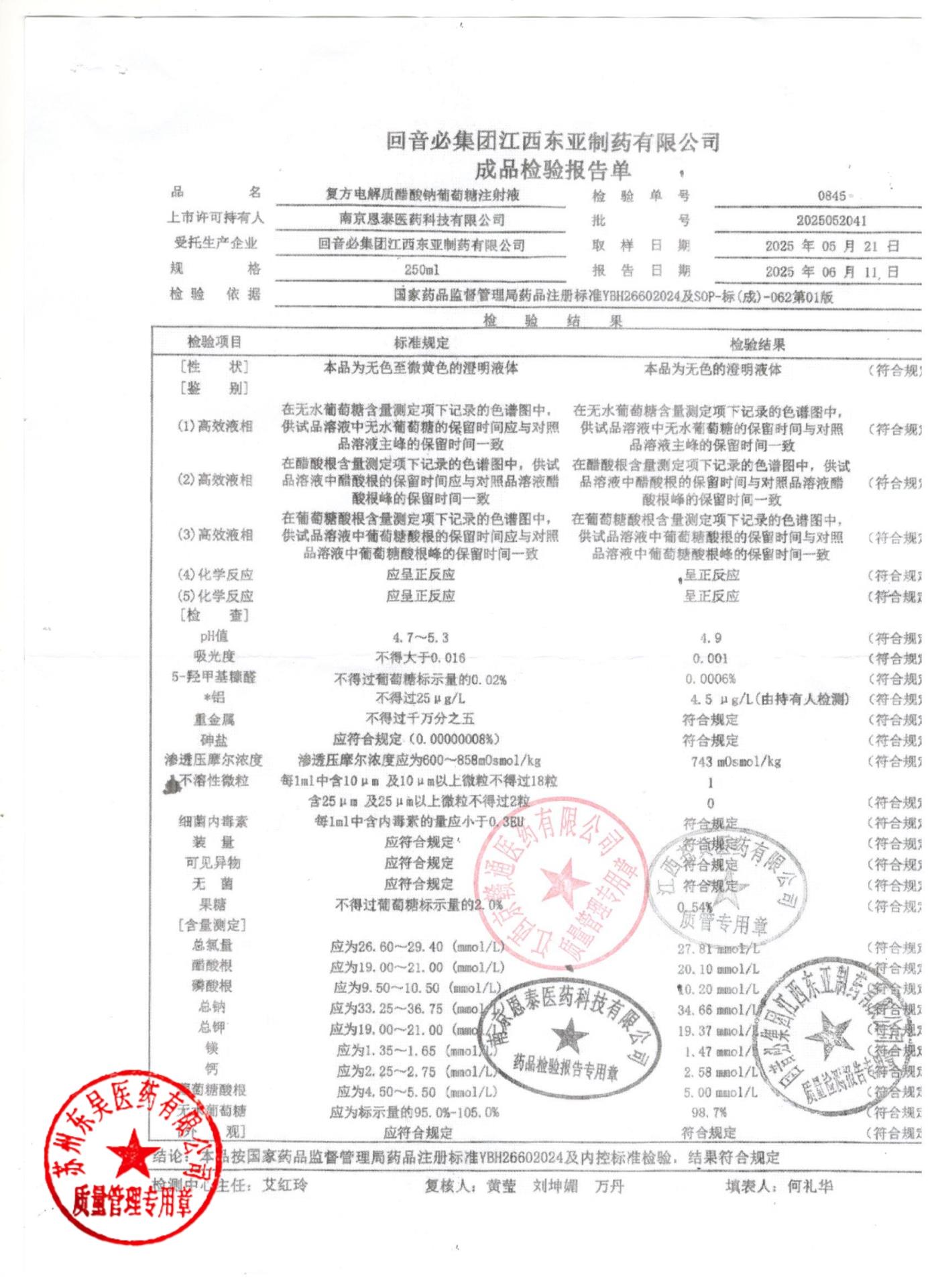 2025052041复方电解质醋酸钠葡萄糖注射液