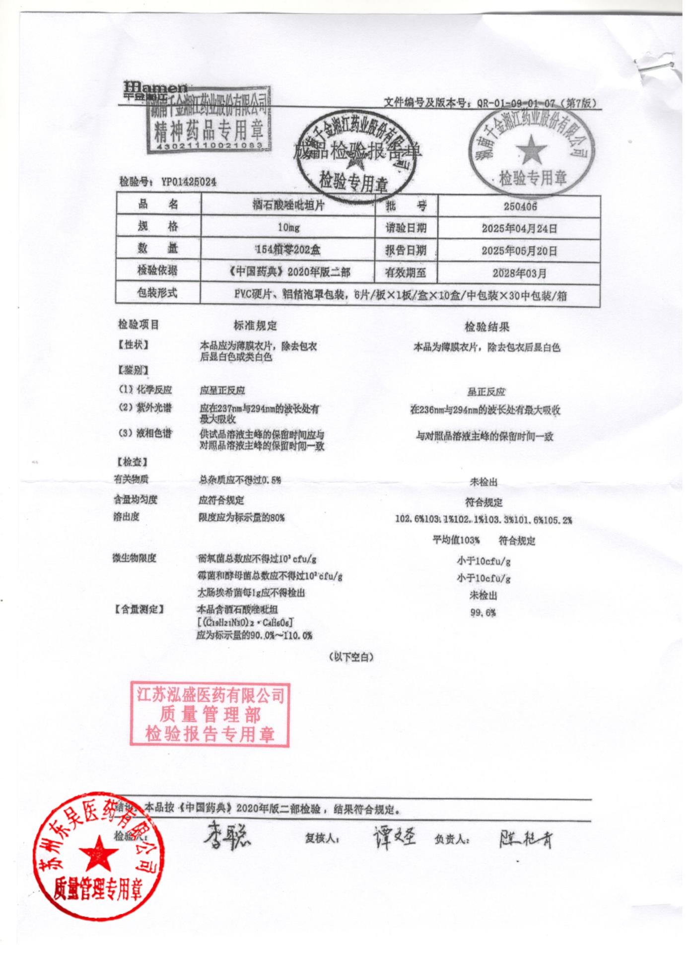 250406酒石酸唑吡坦片