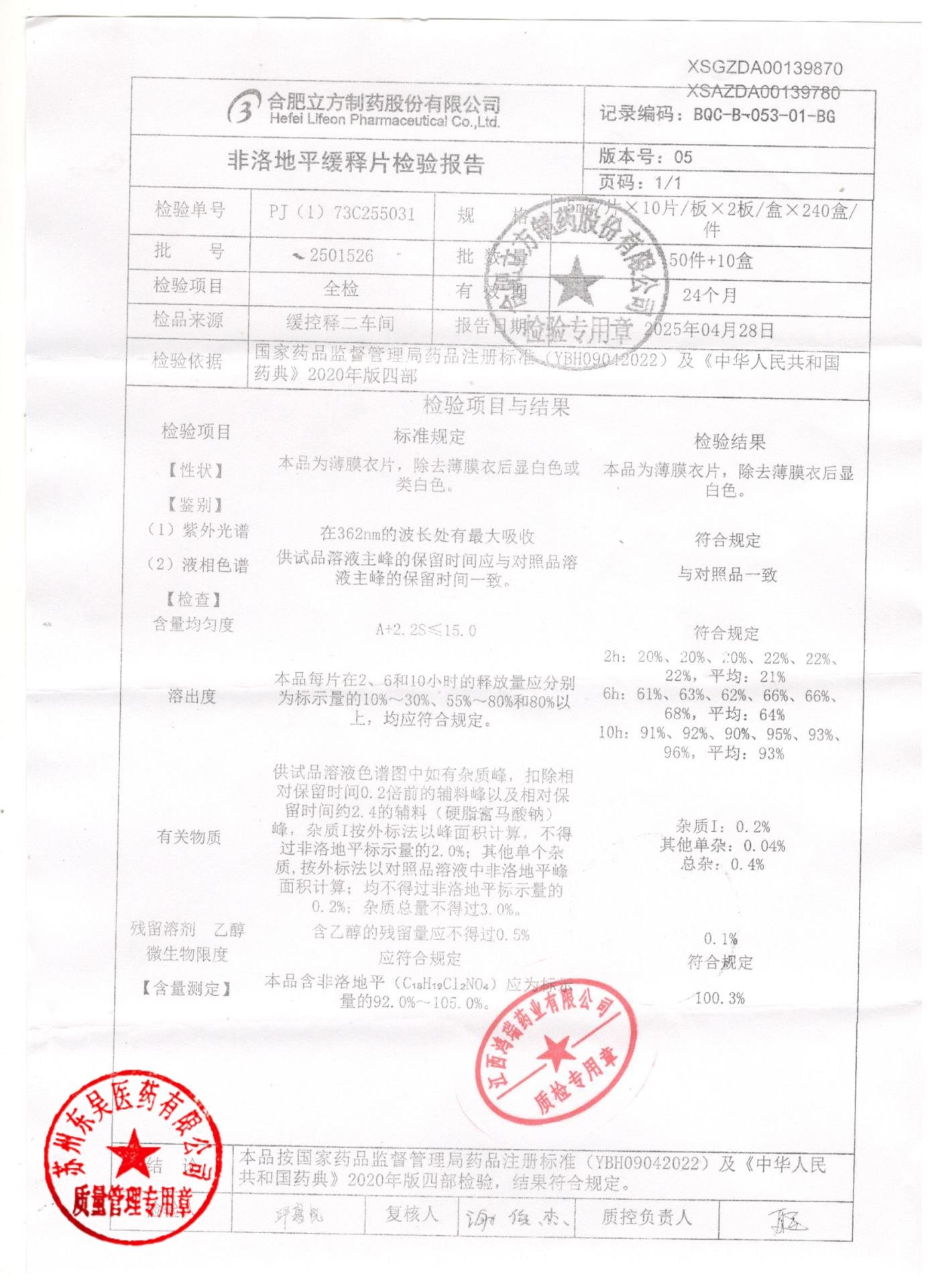 2501526非洛地平缓释片