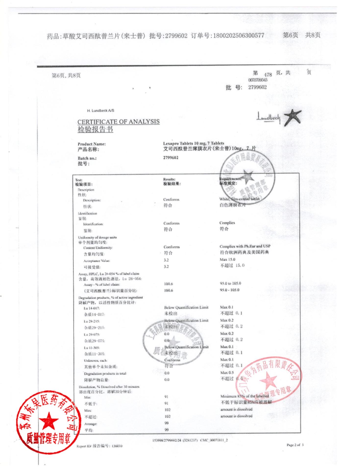 2799602草酸艾司西酞普兰片4