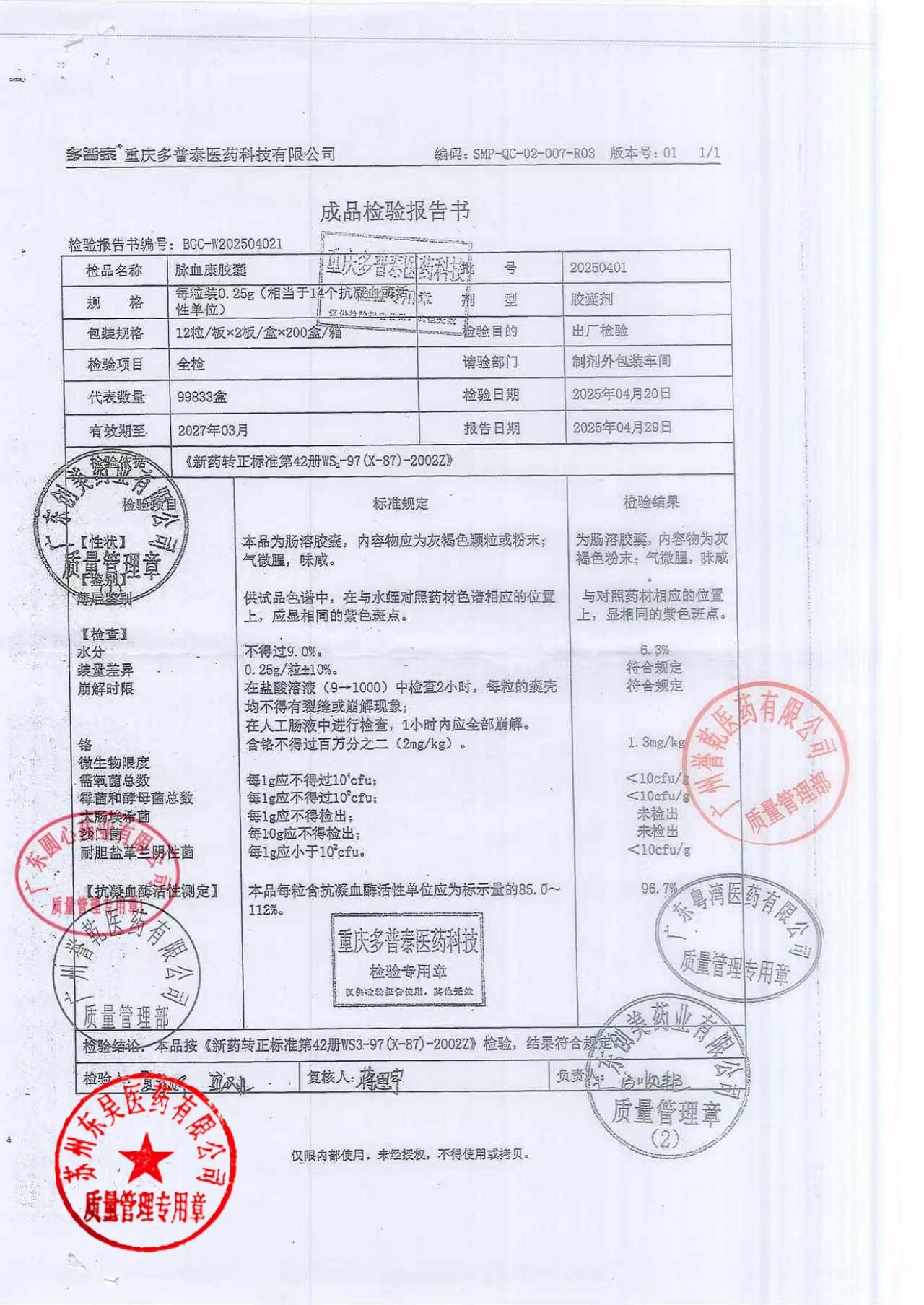 20250401脉血康胶囊