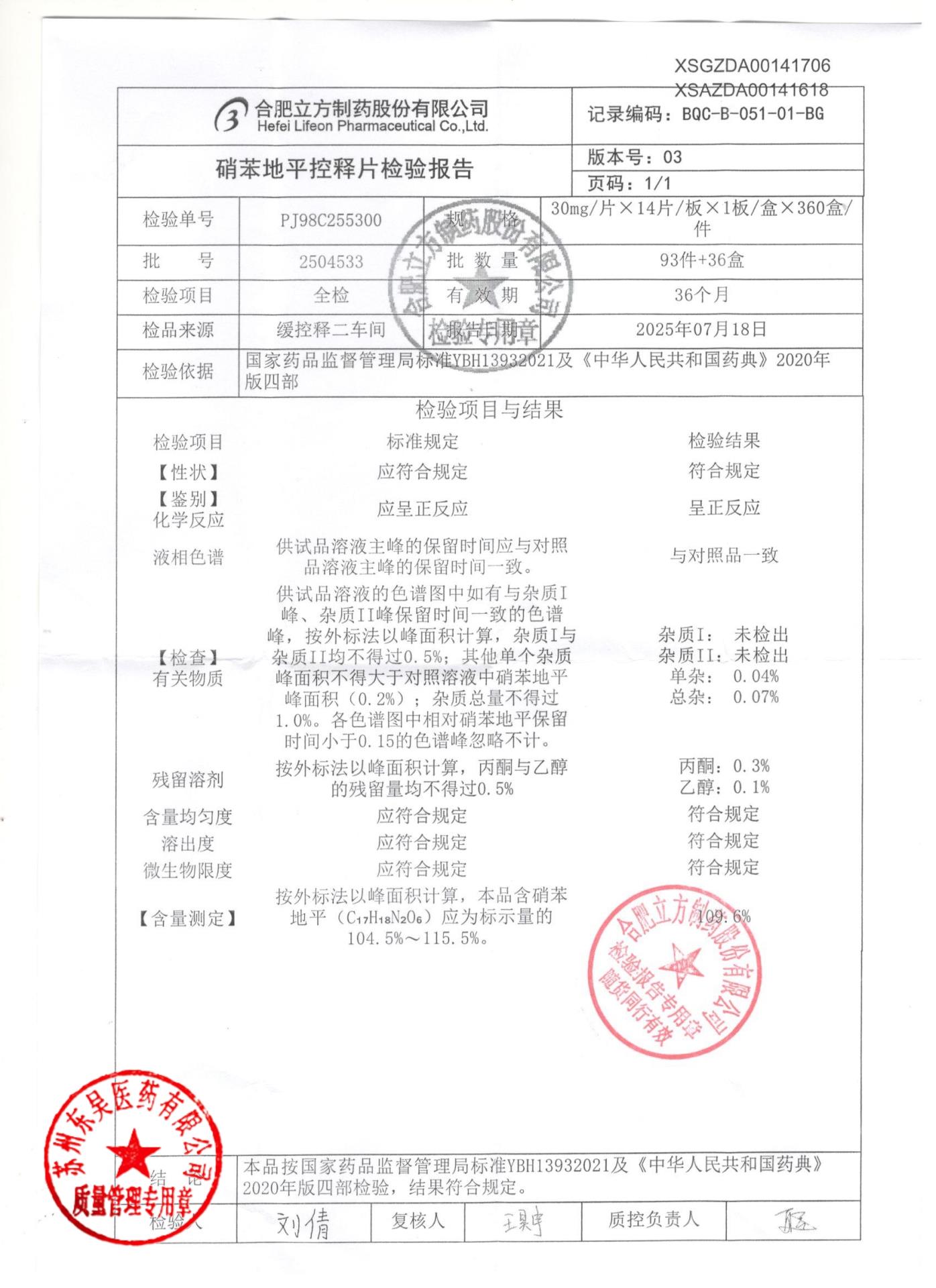 2504533硝苯地平控释片