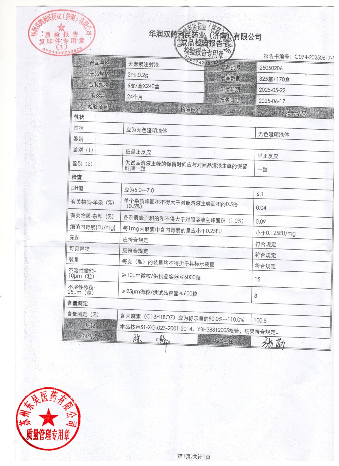 25050206天麻素注射液