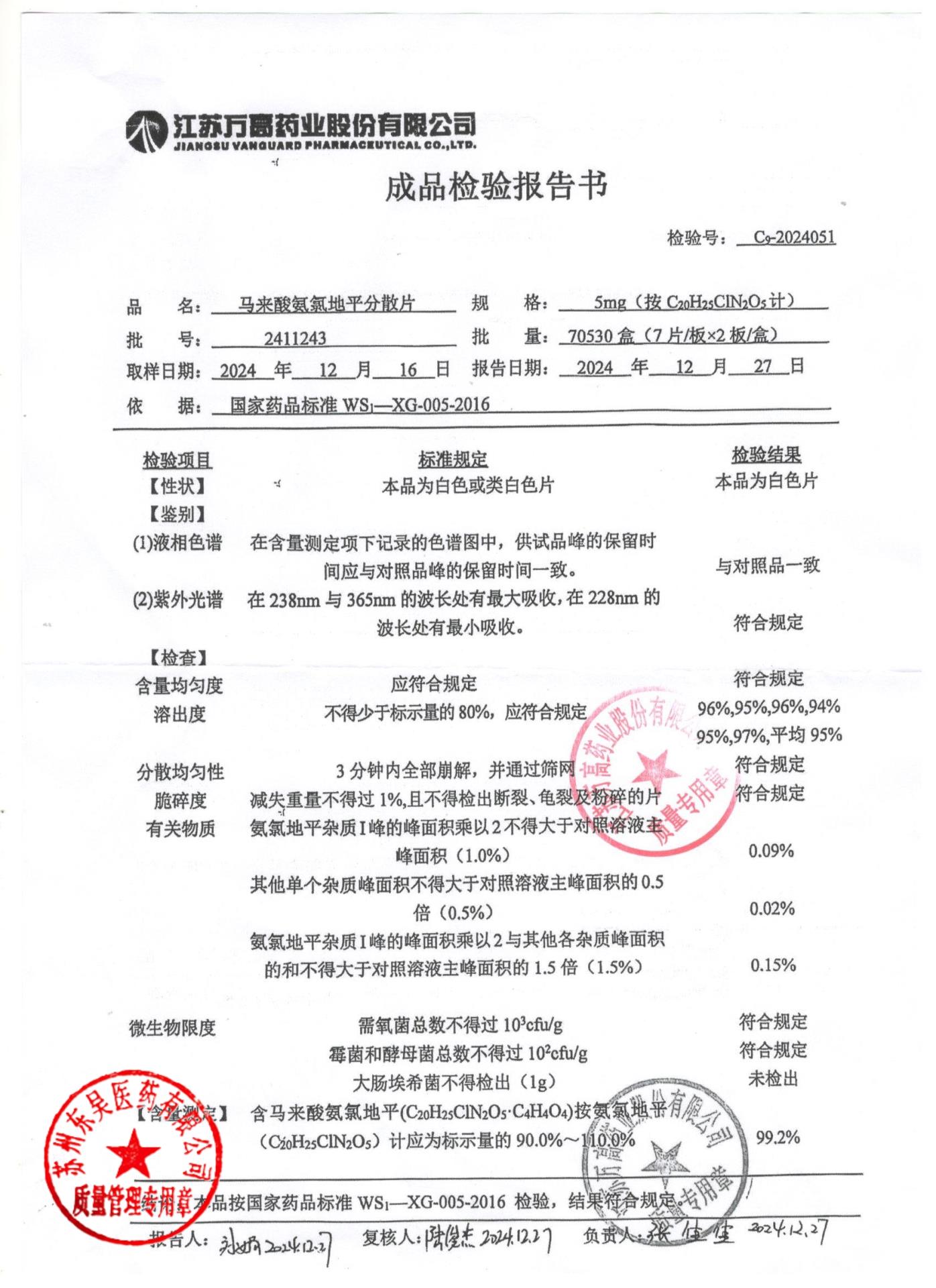 2411243马来酸氨氯地平分散片