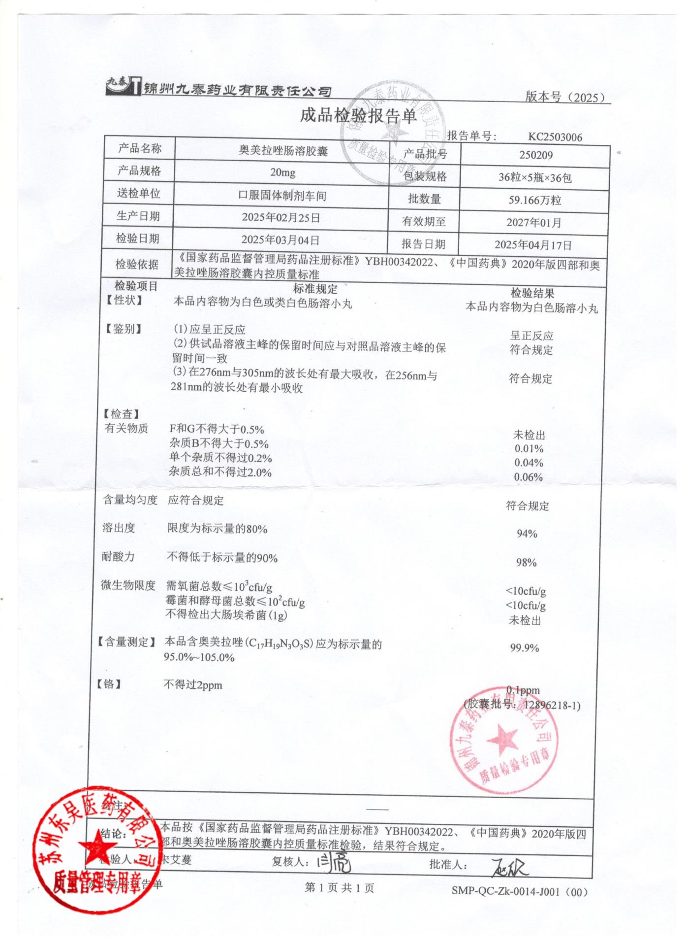 250209奥美拉唑肠溶胶囊