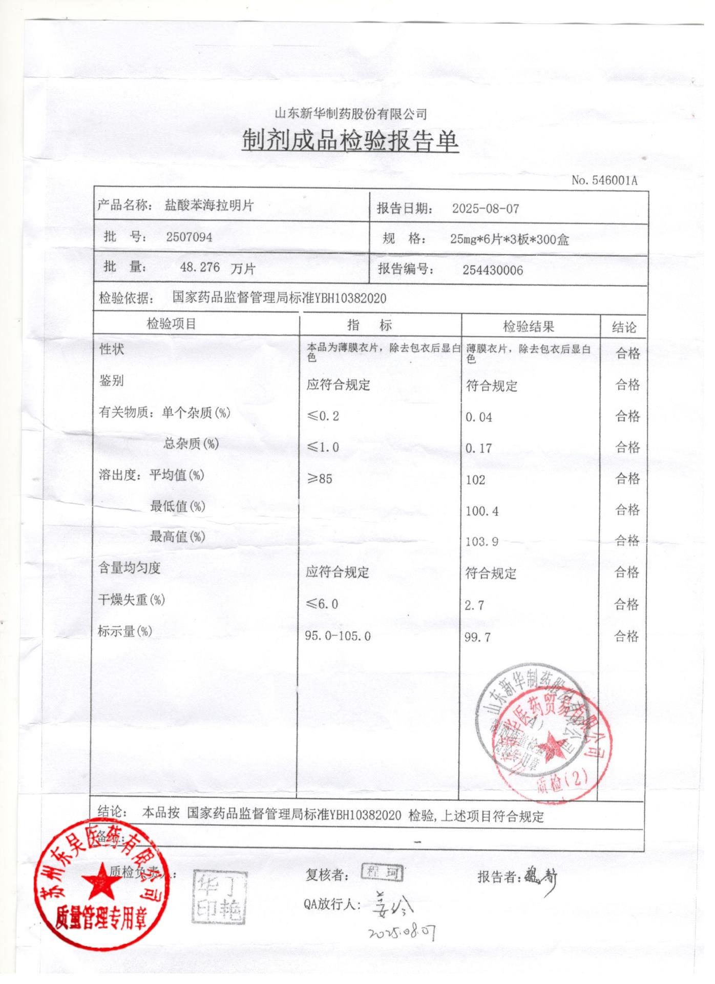 2507094盐酸苯海拉明片