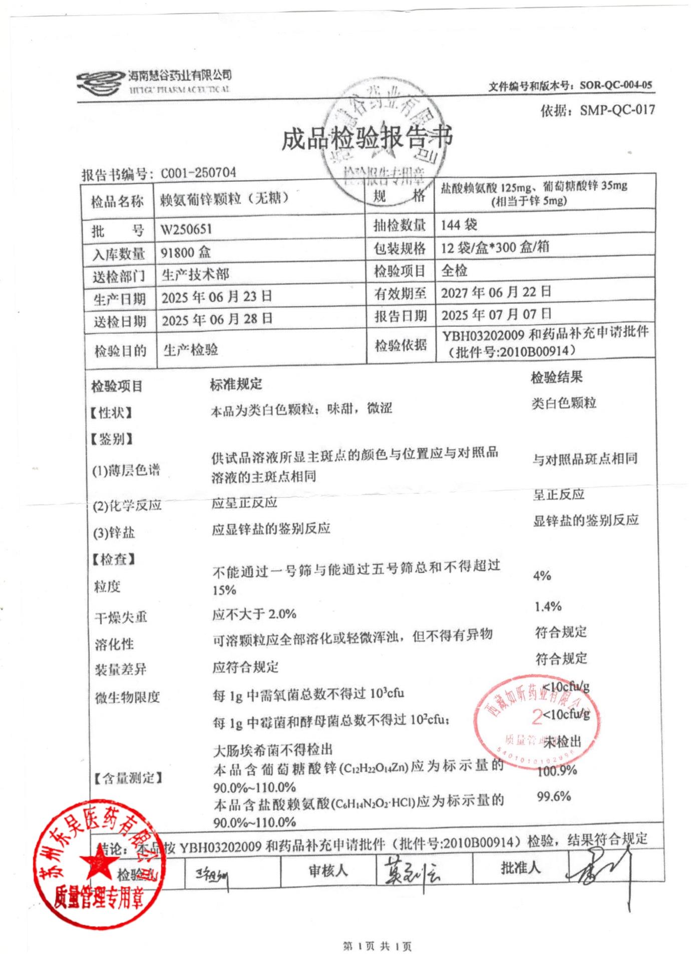 W250651赖氨葡锌颗粒