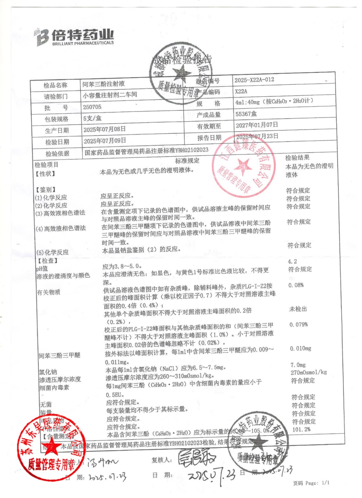 250705间苯三酚注射液