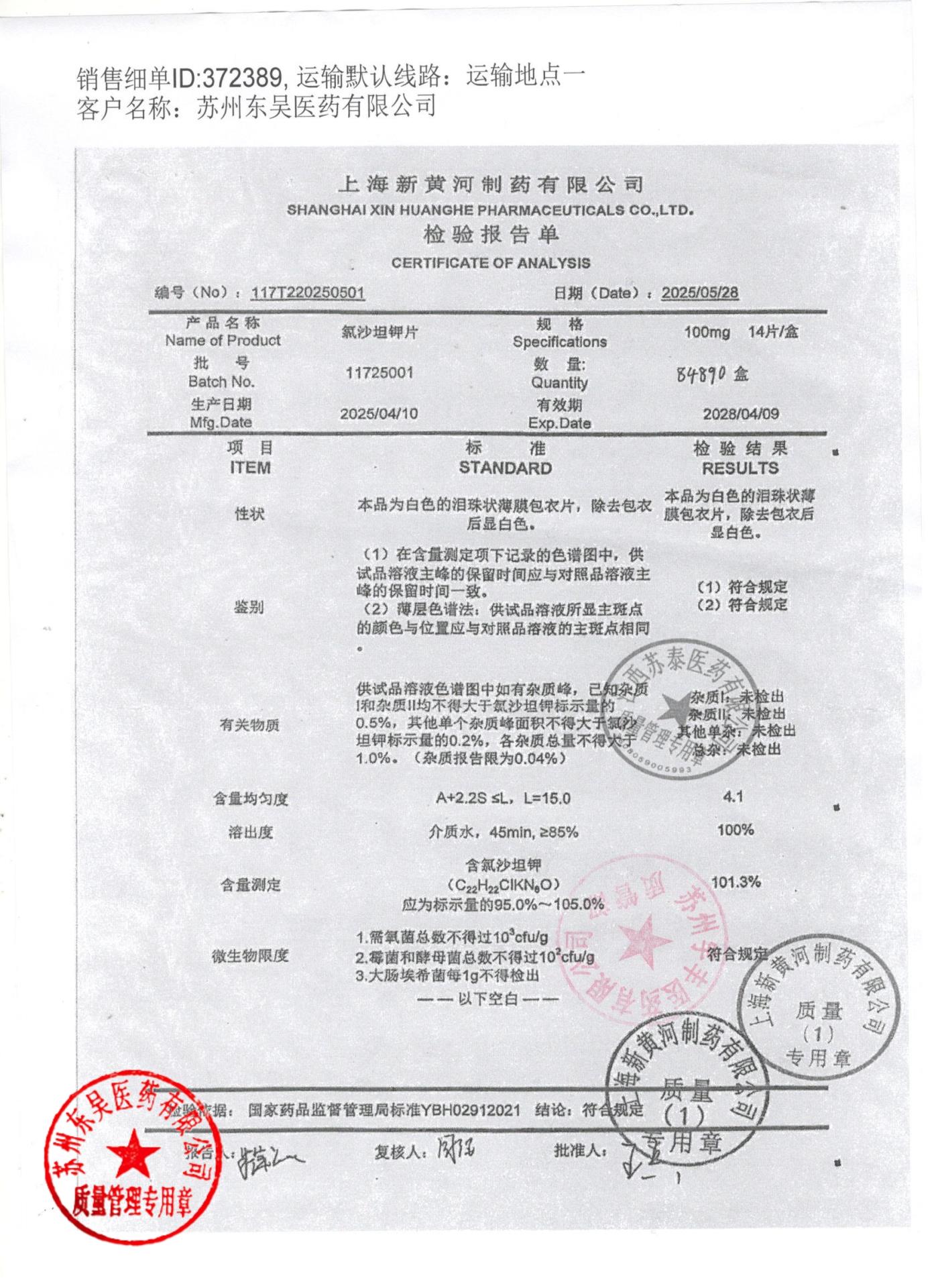 11725001氯沙坦钾片