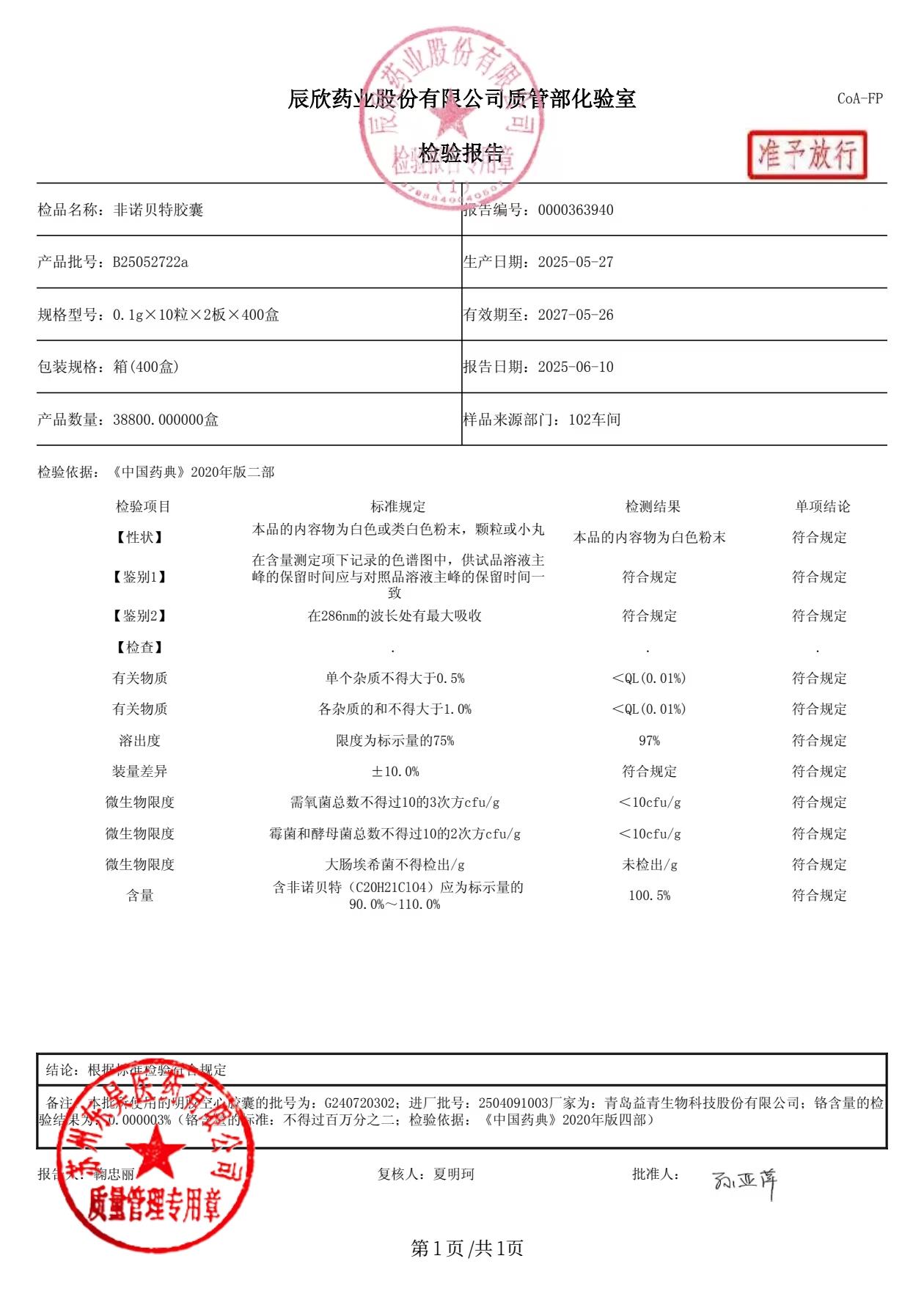 B25052722a非诺贝特胶囊