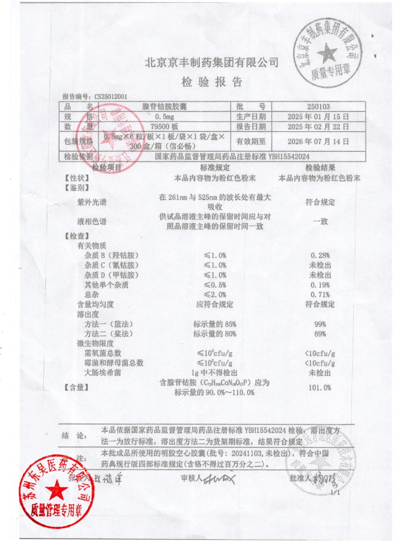 250103腺苷钴胺胶囊