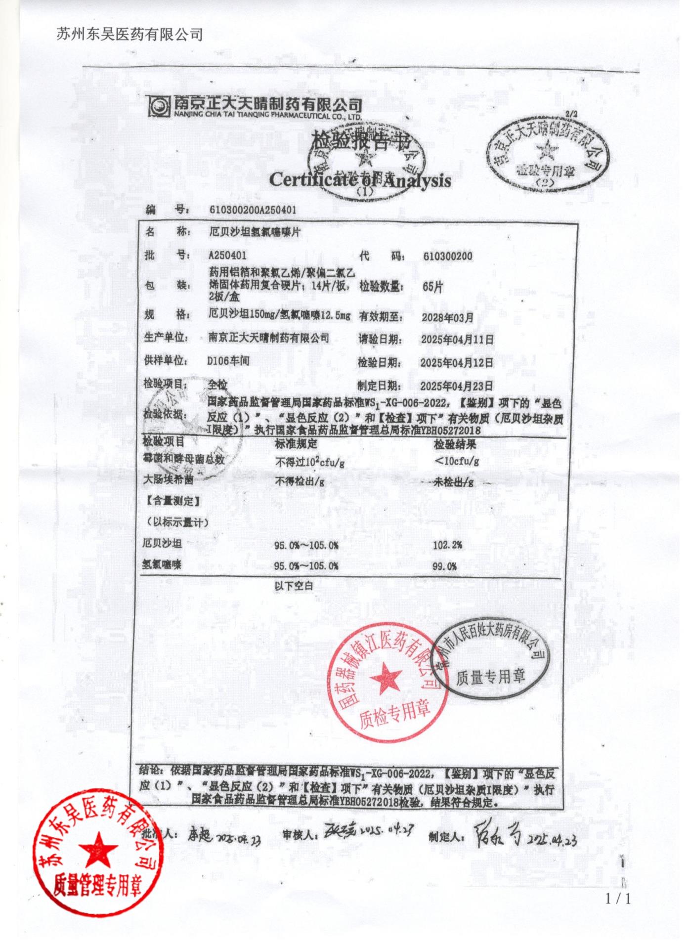 A250401厄贝沙坦氢氯噻嗪片2