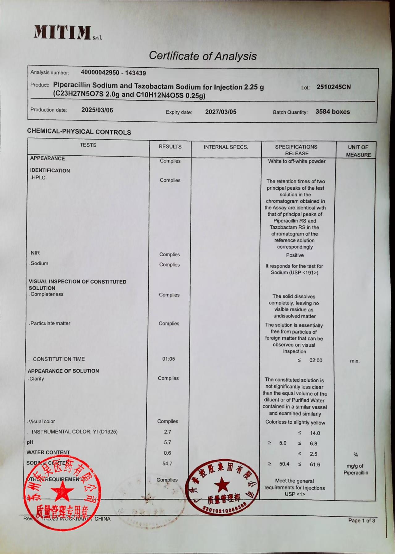 25120245CN注射用哌拉西林钠他唑巴坦钠6