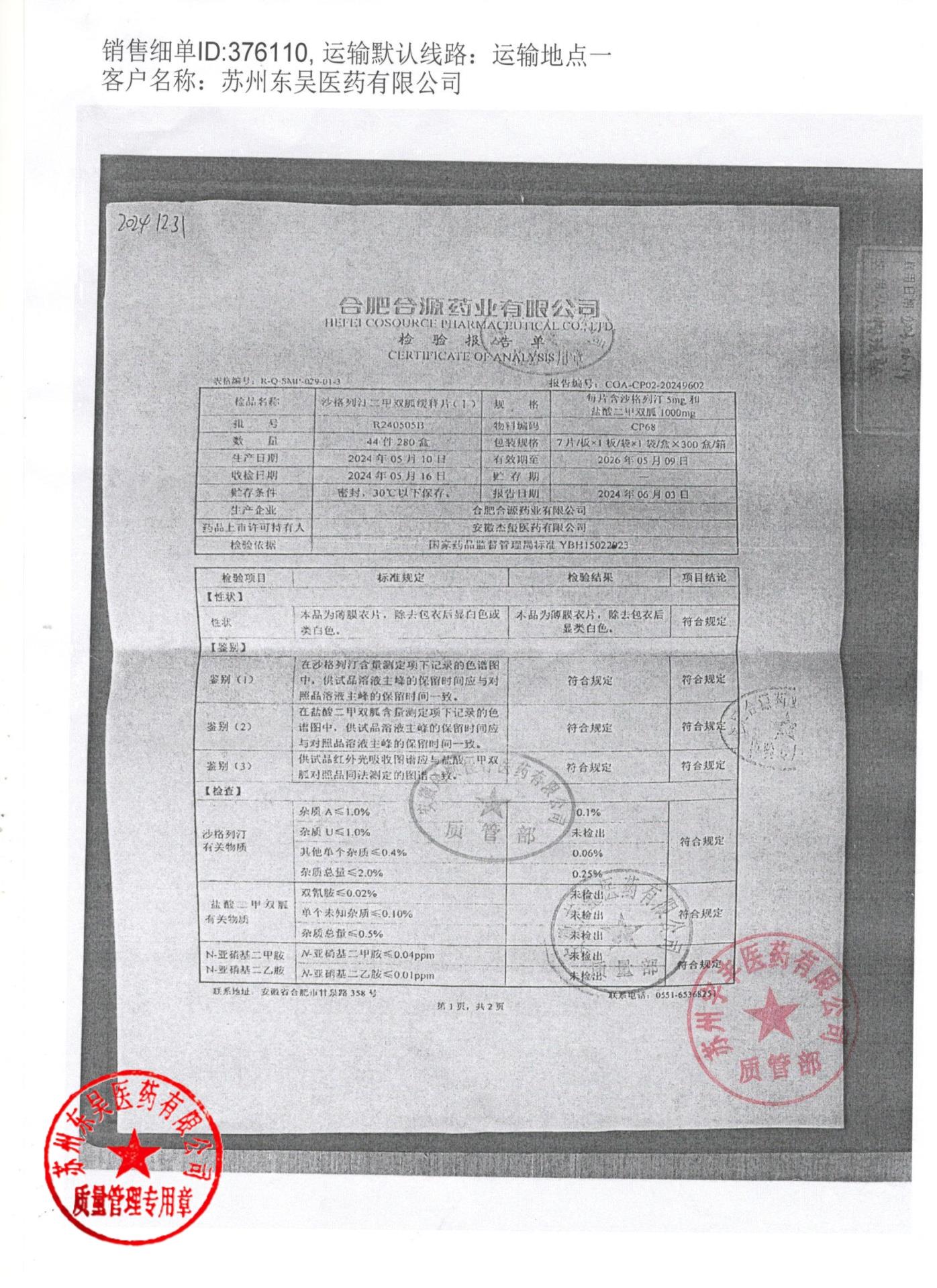 R240505B西格列汀二甲双胍缓释片1