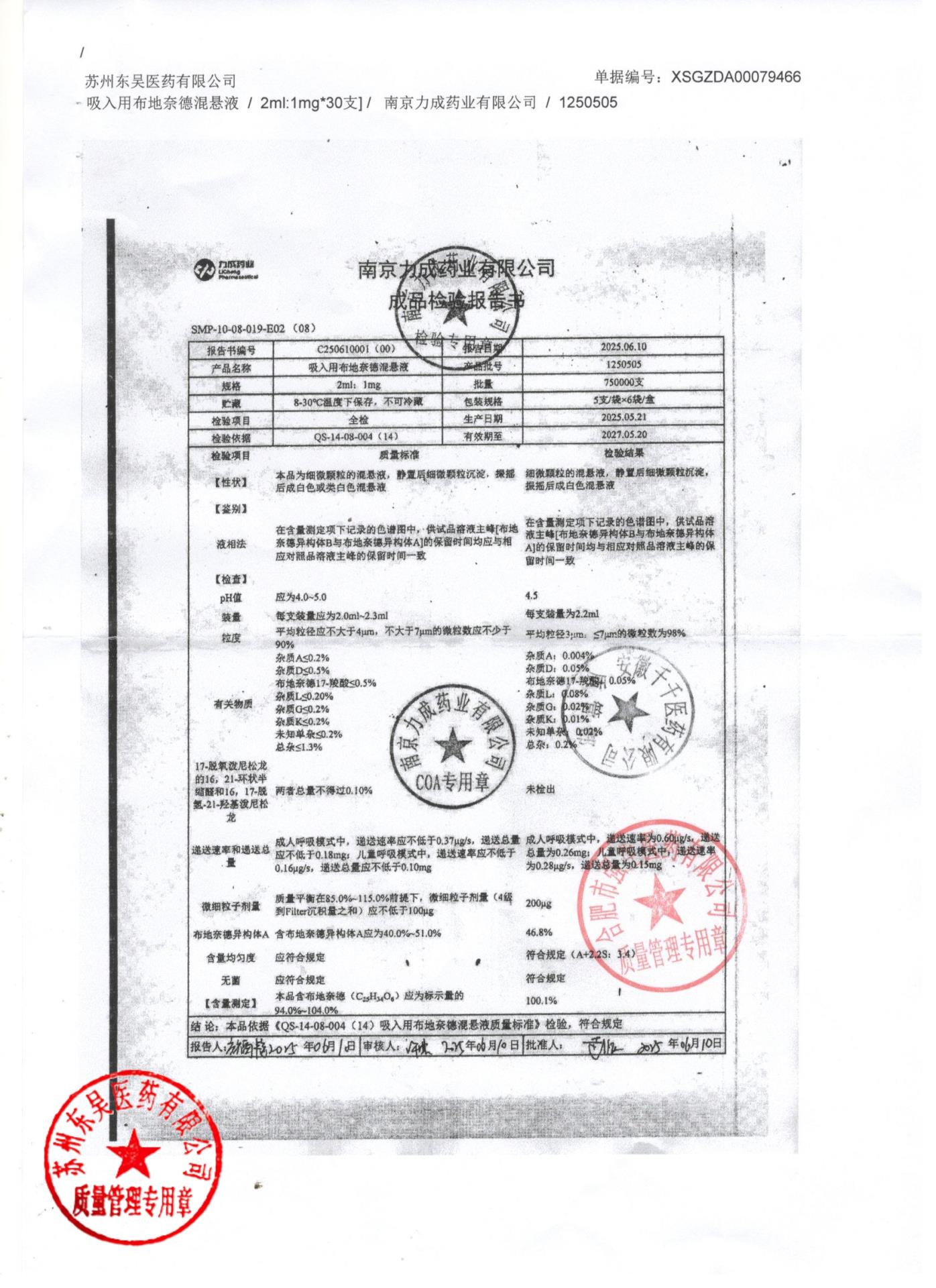 1250505吸入用布地奈德混悬液