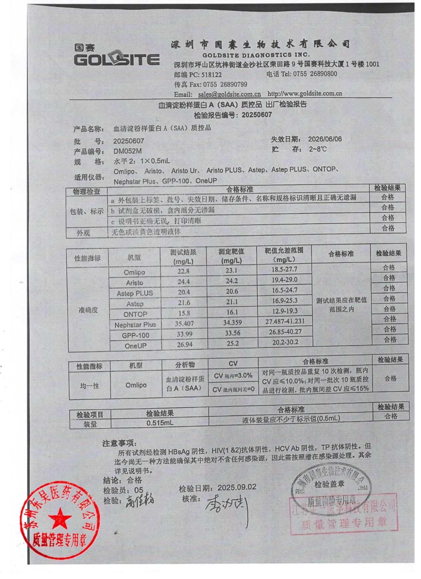 20250607血清淀粉样蛋白A（SAA）质控品