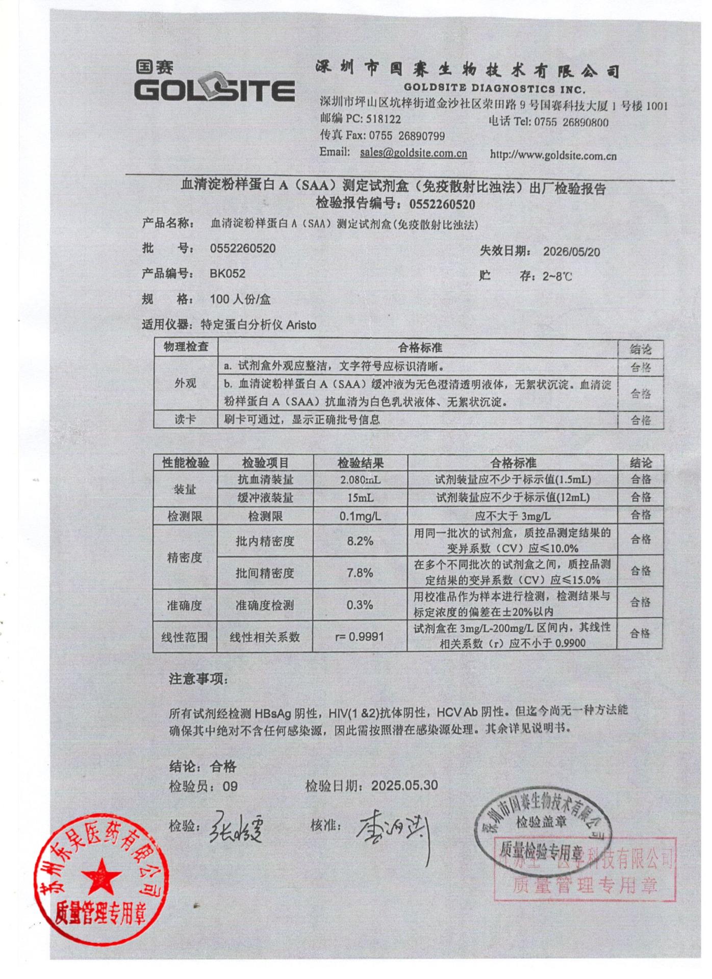 0552260520血清淀粉样蛋白A(SAA)测定试剂盒