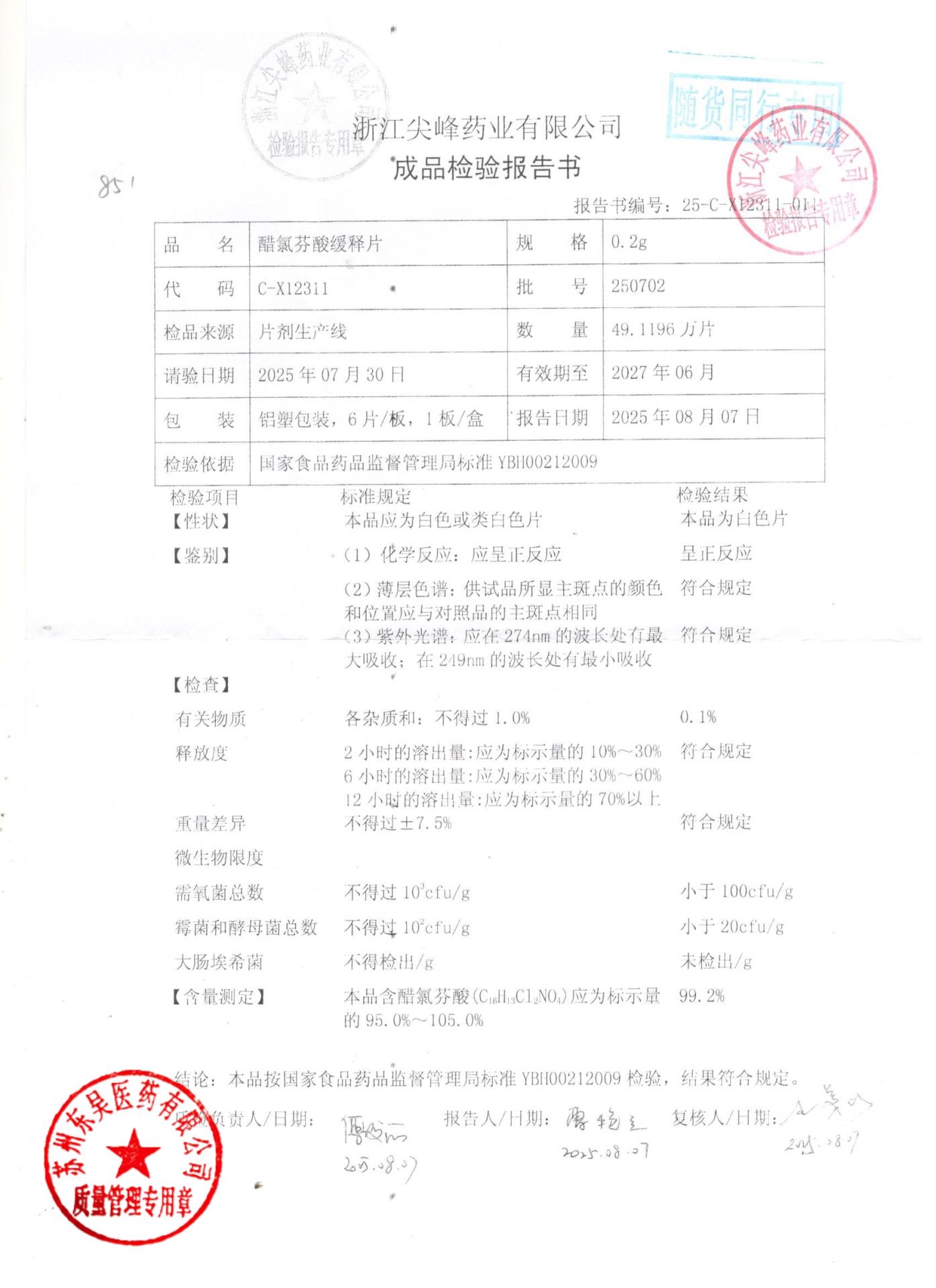 250702醋氯芬酸缓释片