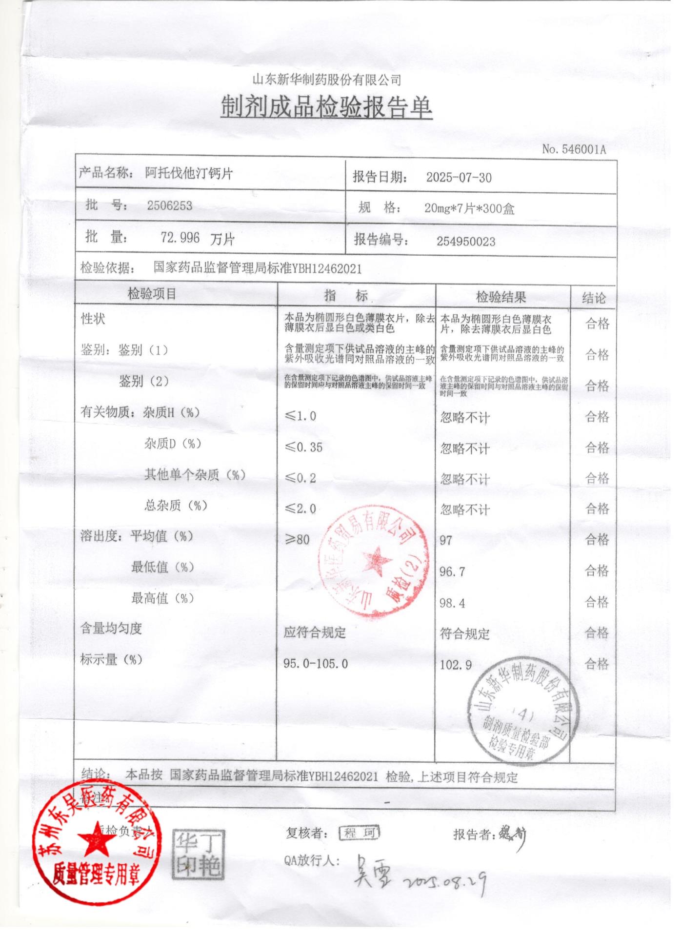 2506253阿托伐他汀钙片