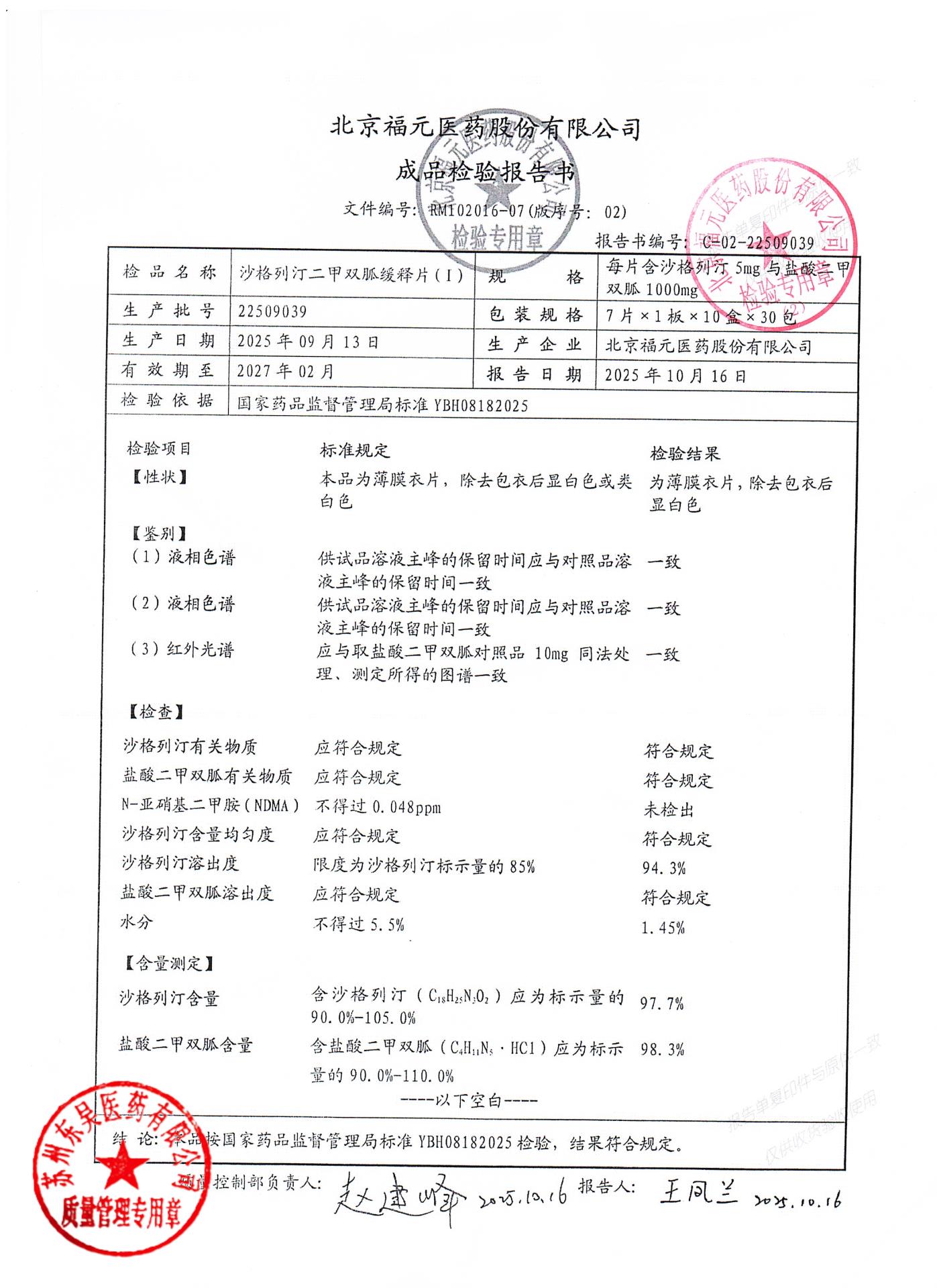 22509039沙格列汀二甲双胍缓释片