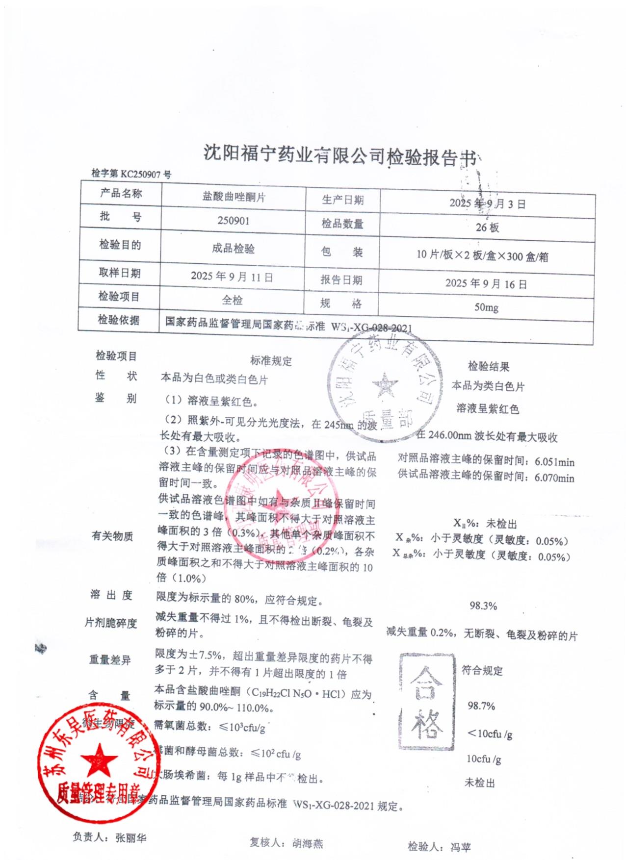 250901盐酸曲唑酮片