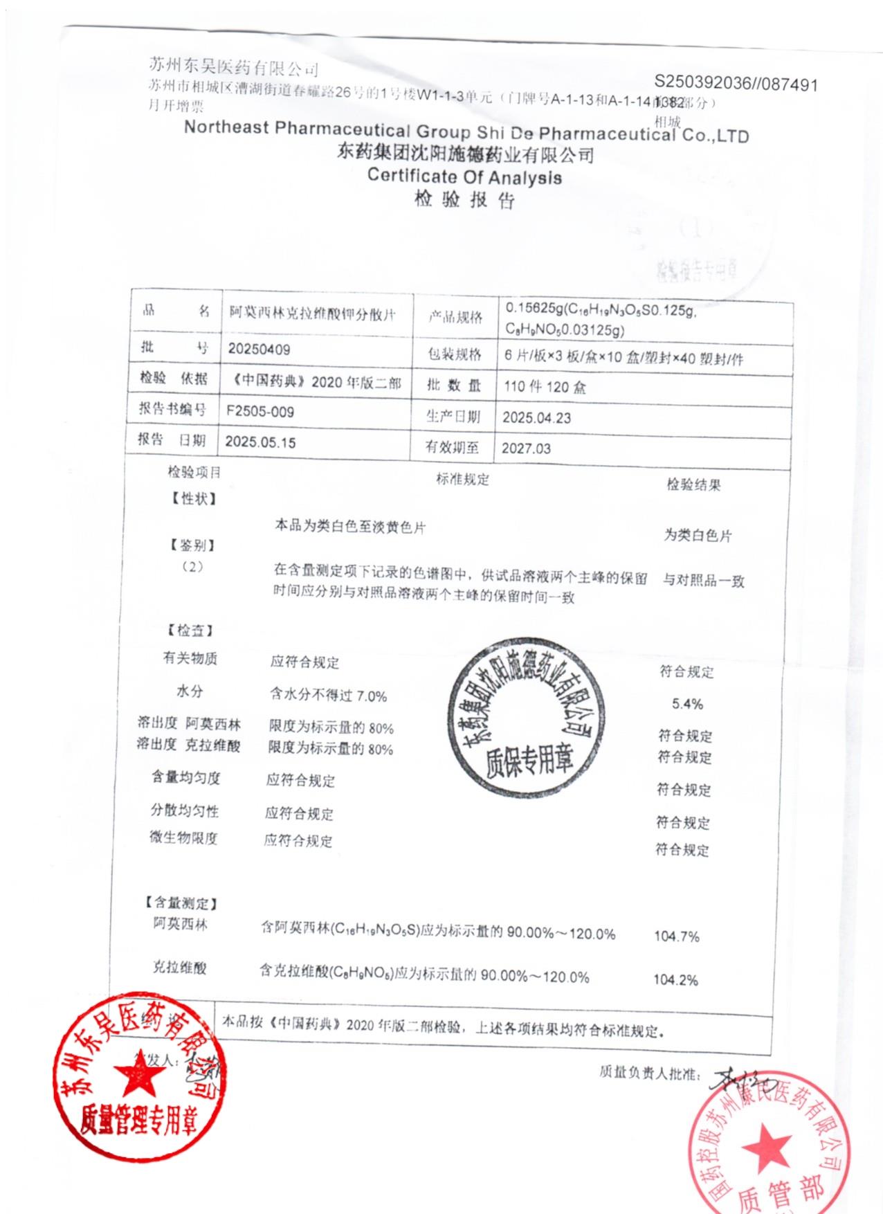 20250409阿莫西林克拉维酸钾分散片