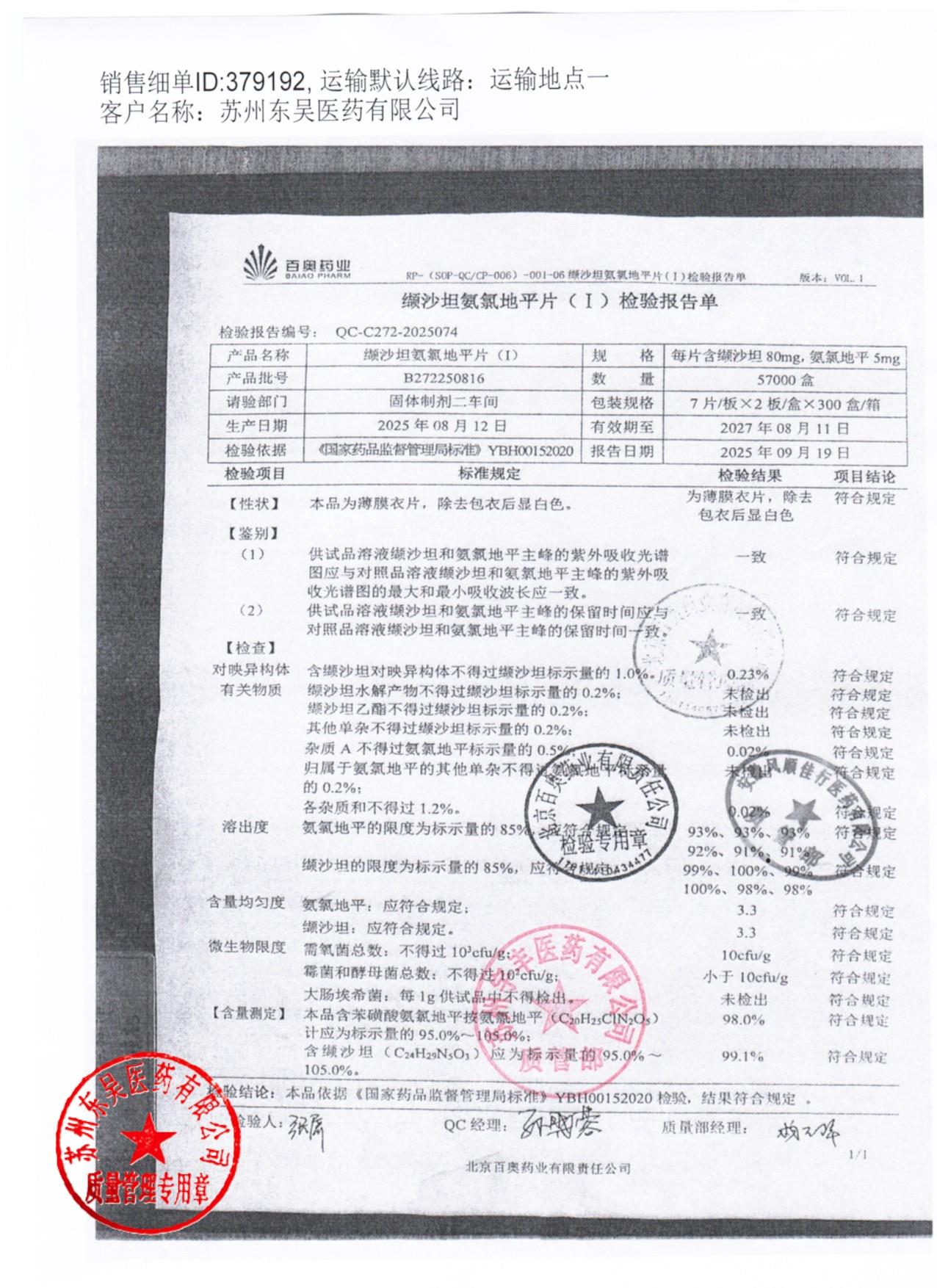 B272250816缬沙坦氨氯地平片（I）