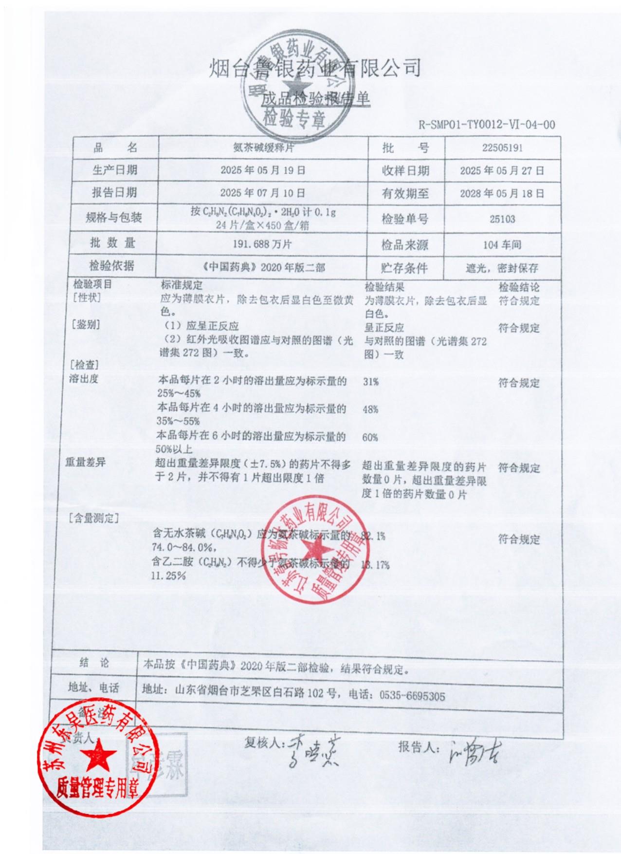 22505191氨茶碱缓释片