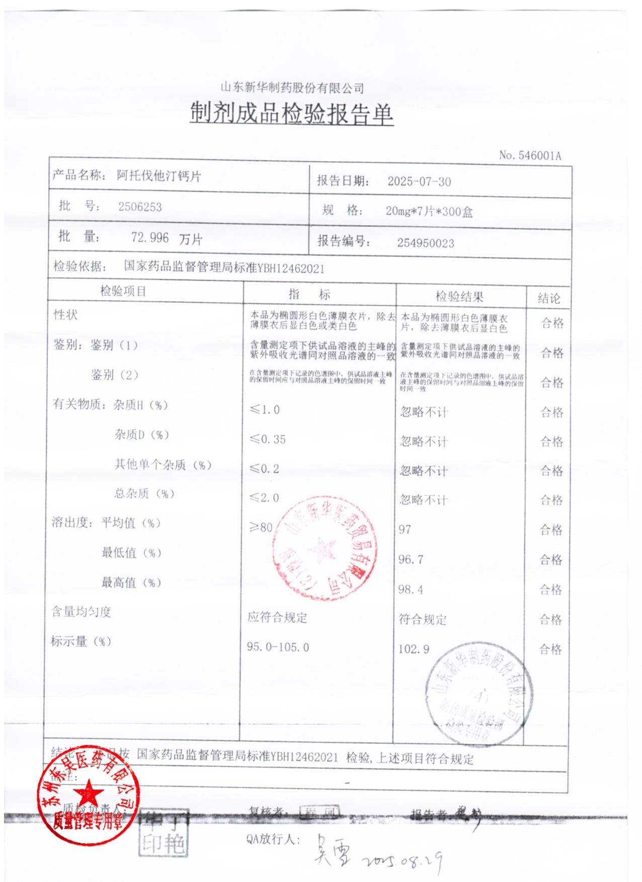 2506253阿托伐他订钙片