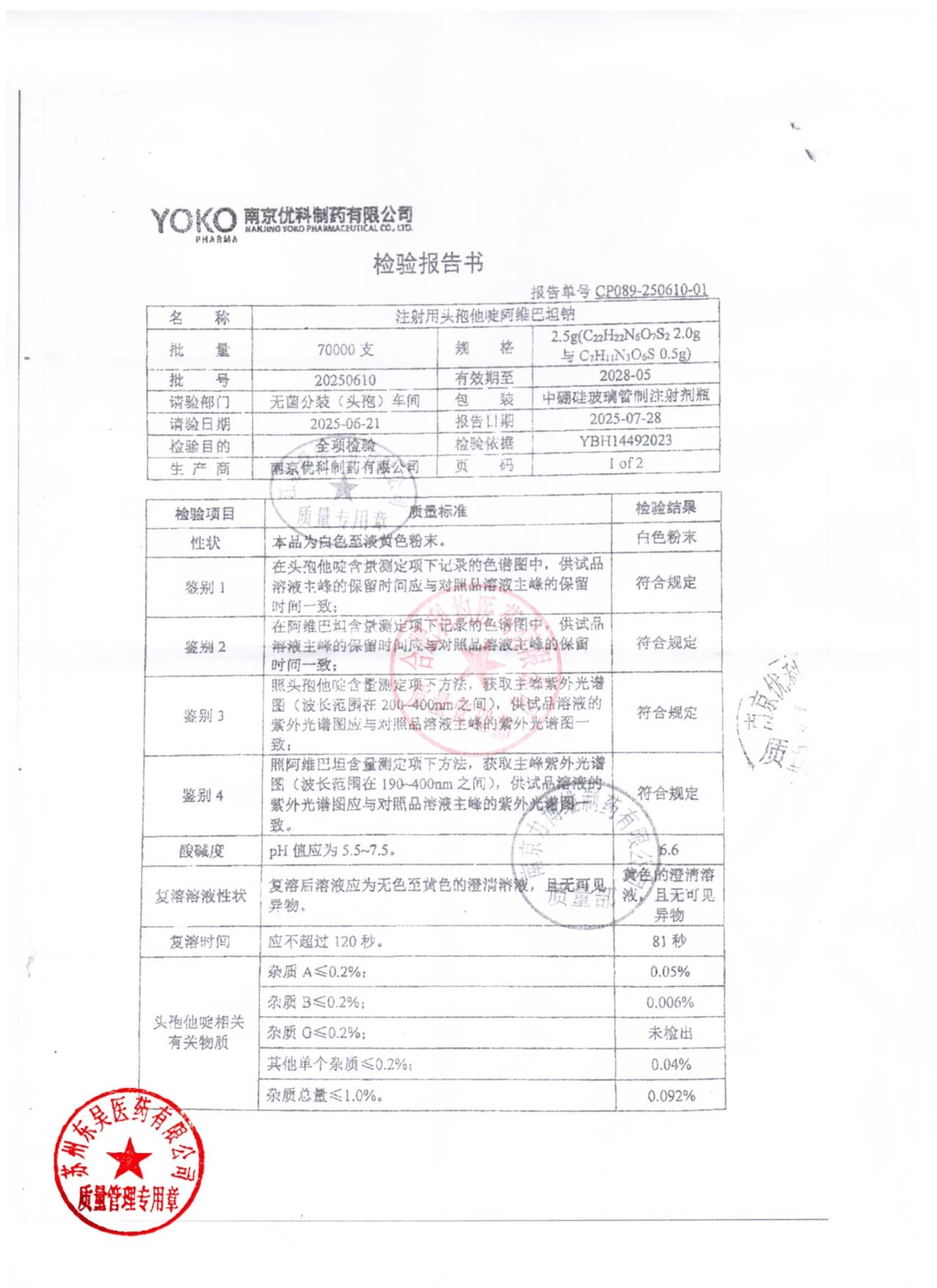 20250610注射用头孢他啶阿维巴坦钠1