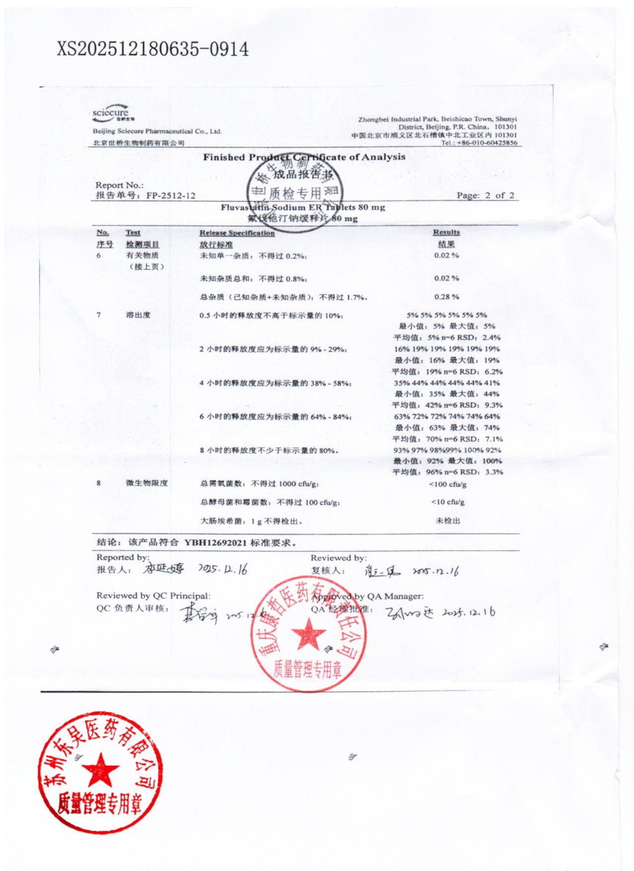 2511025氟伐他汀钠缓释片2