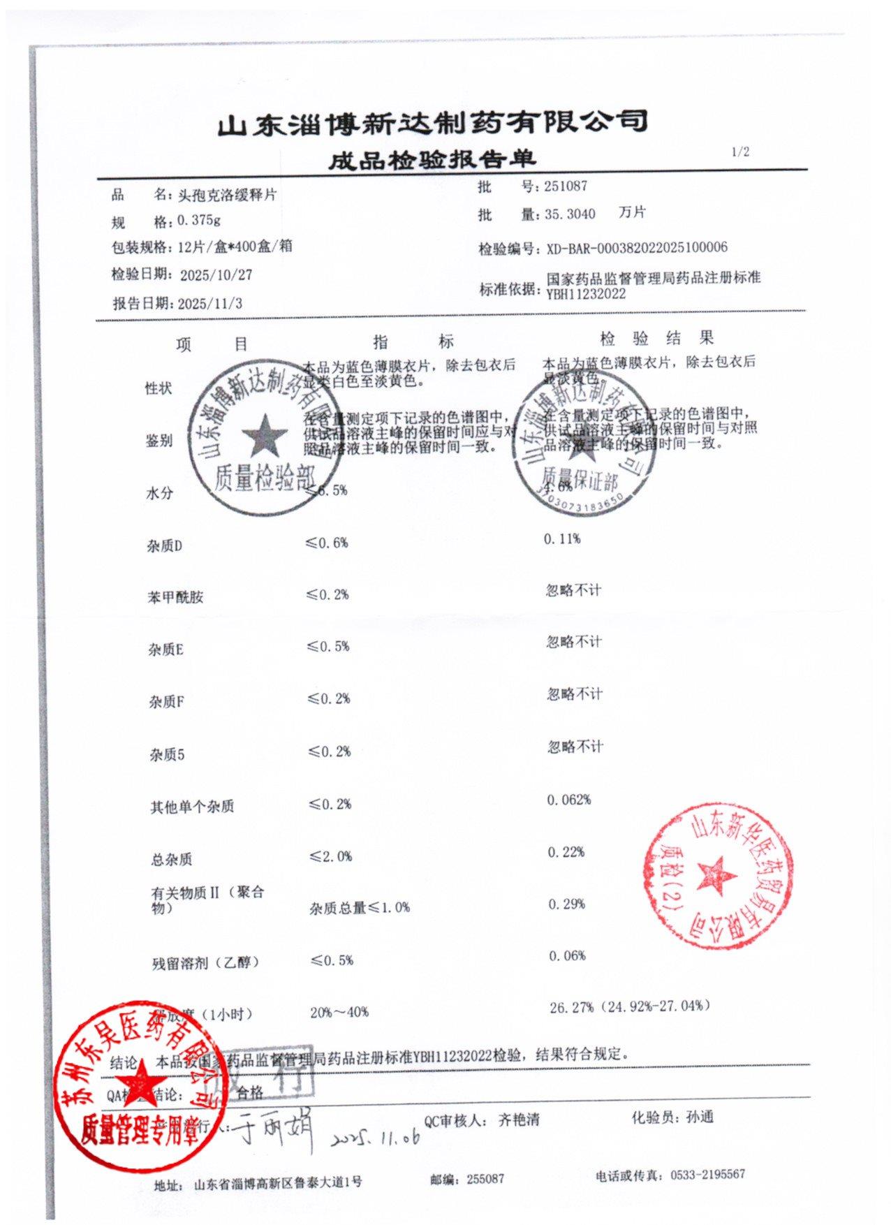 251087头孢克洛缓释片1