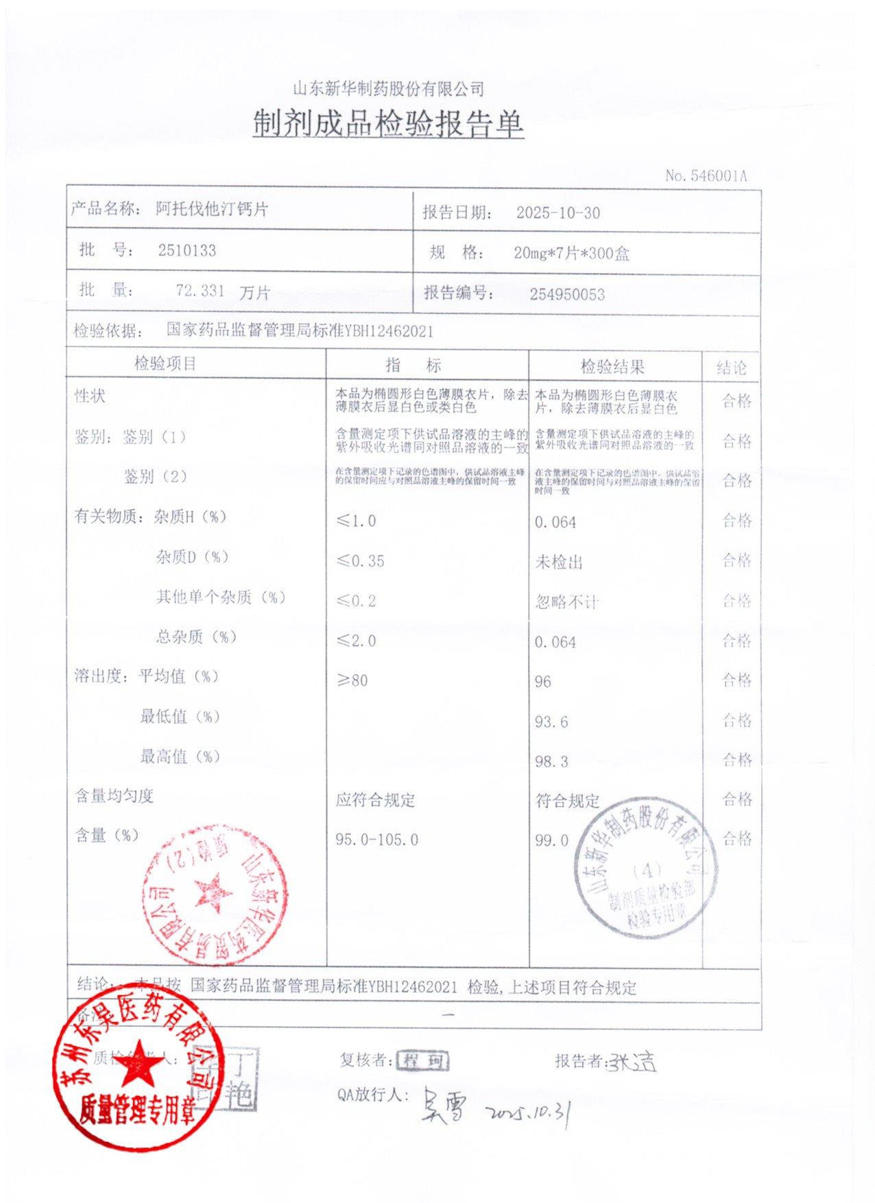 2510133阿托伐他汀钙片