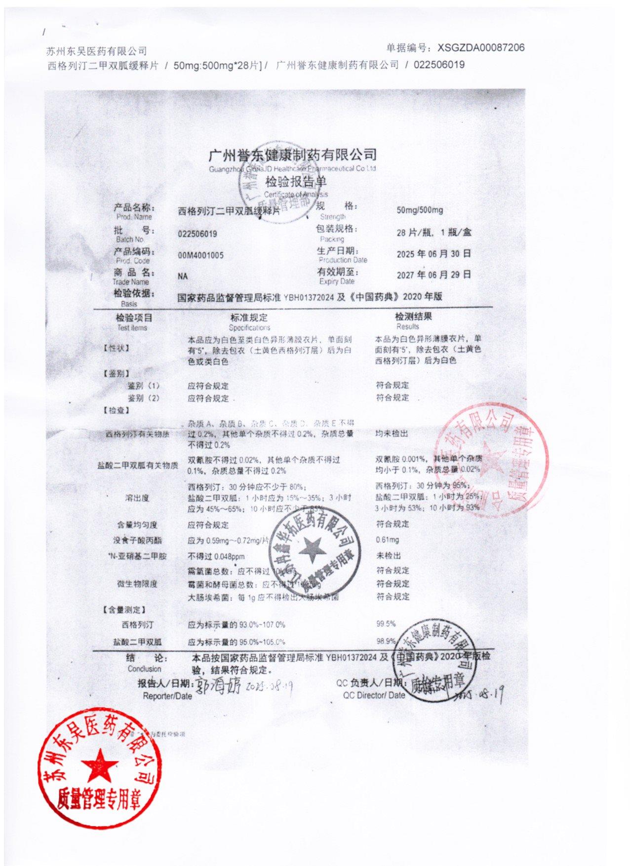 022506019西格列汀二甲双胍缓释片