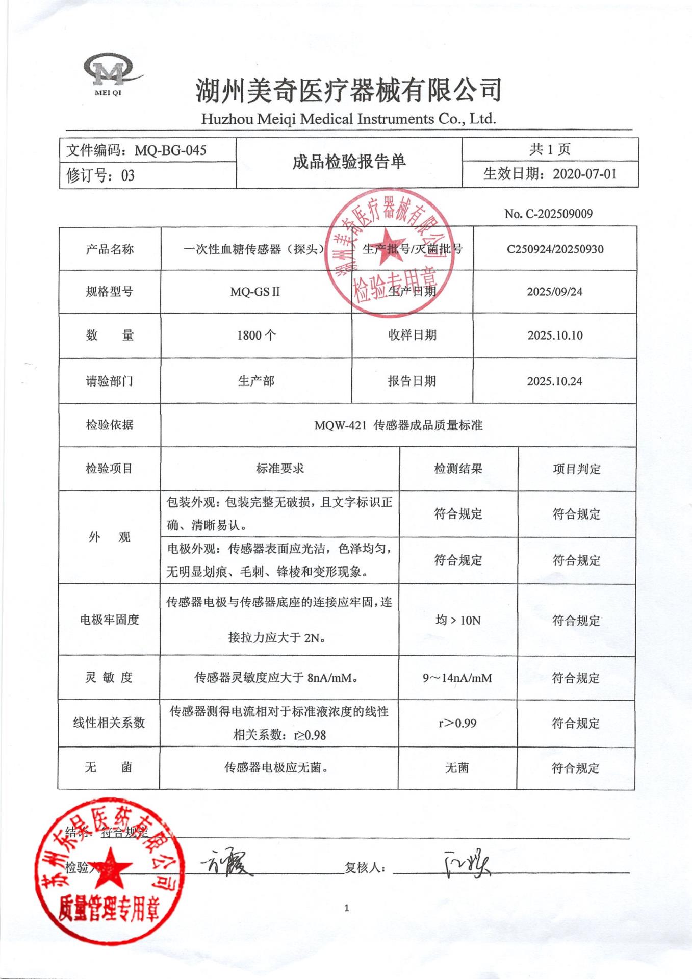 C250924持续葡萄糖监测系统RGMS-II型一次性血糖传感器（探头）