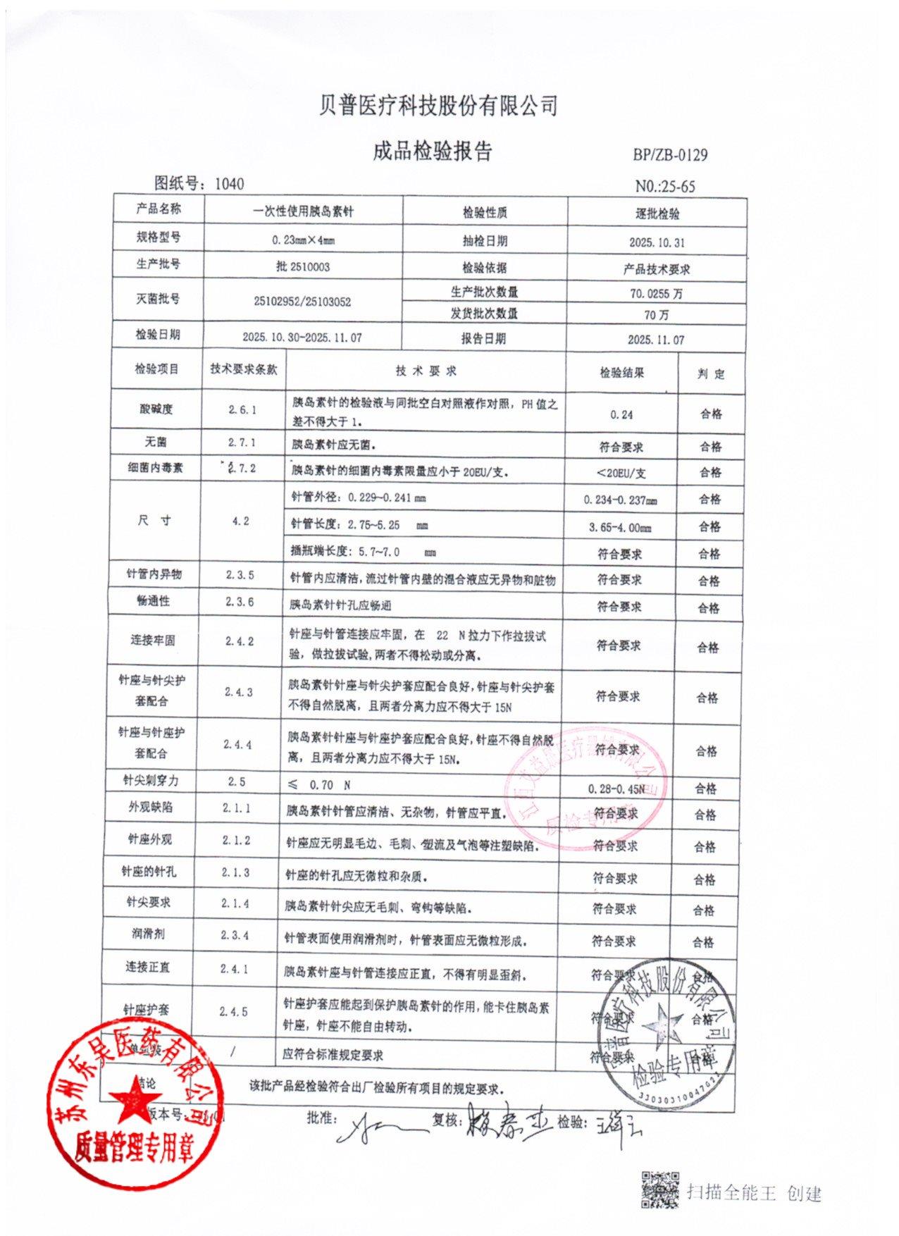 2510003一次性使用胰岛素针