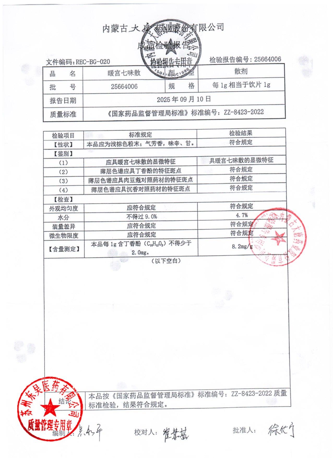 25664006暖宫七味散