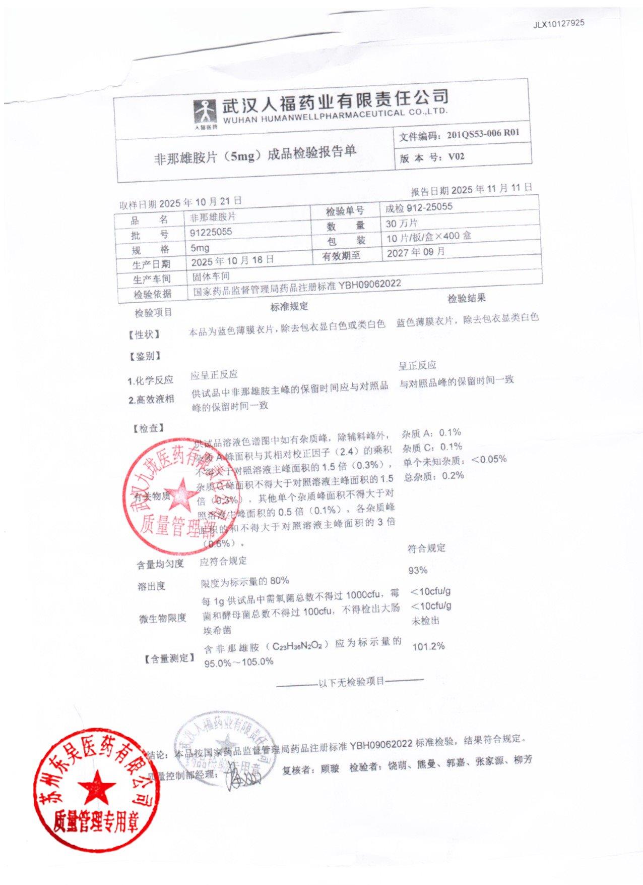 91225055非那雄胺片