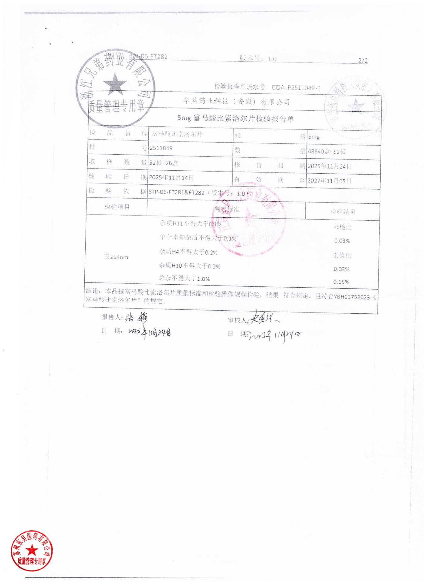 2511049富马酸比索洛尔片1