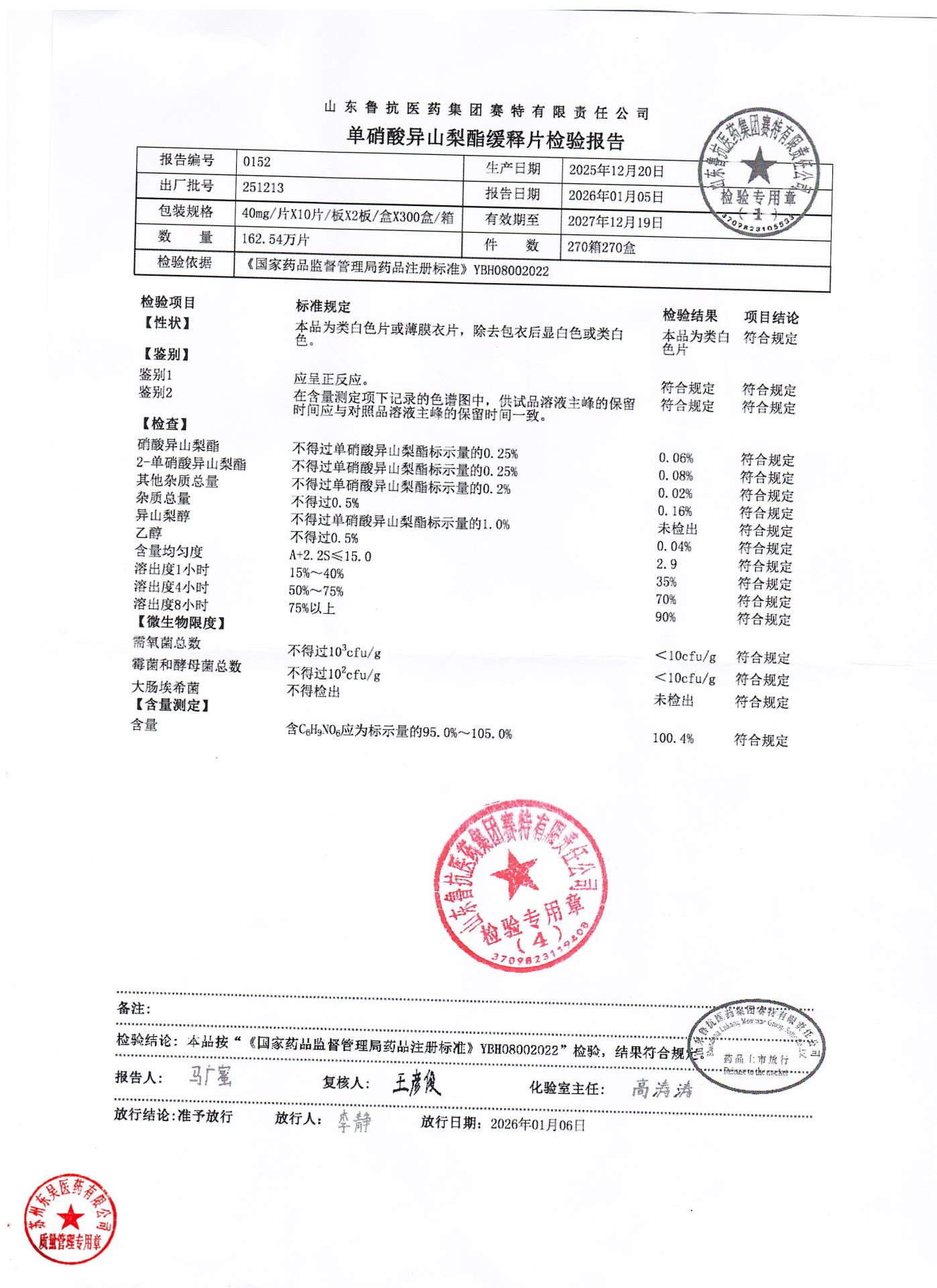 251213单硝酸异山梨酯缓释片