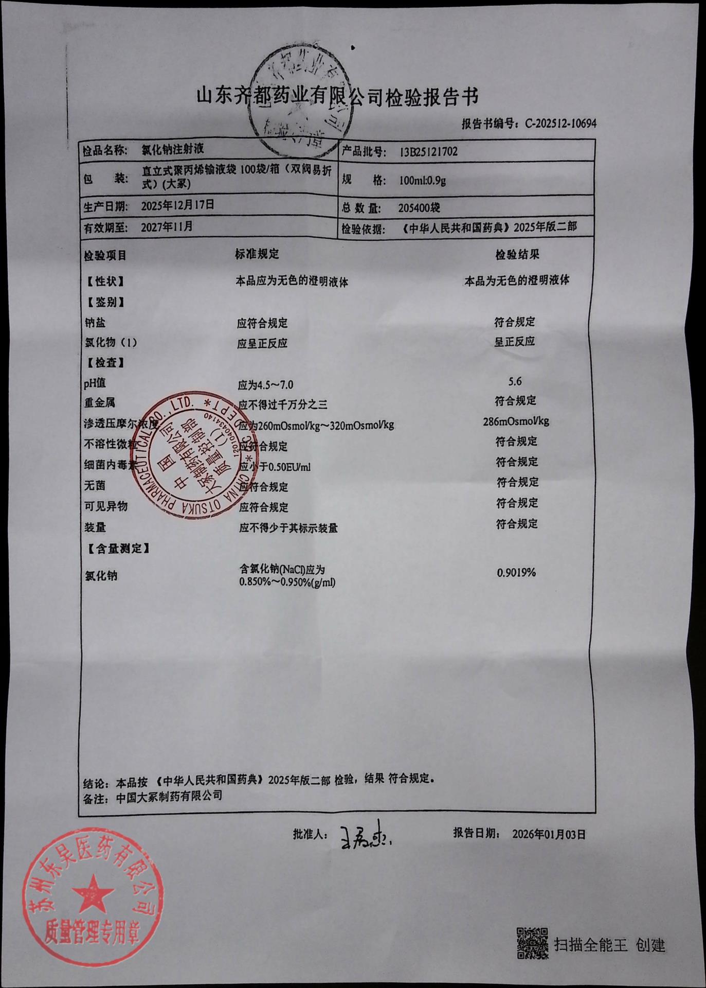 13B25121702氯化钠注射液