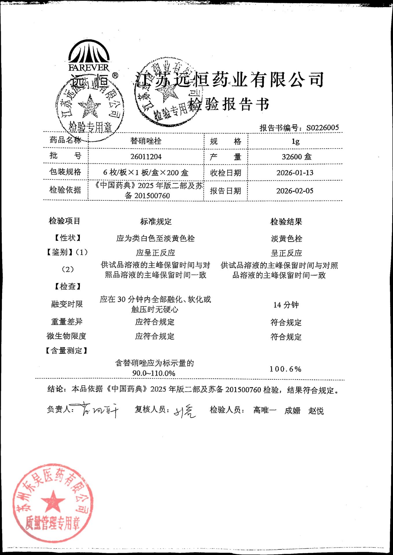 26011204替硝唑栓