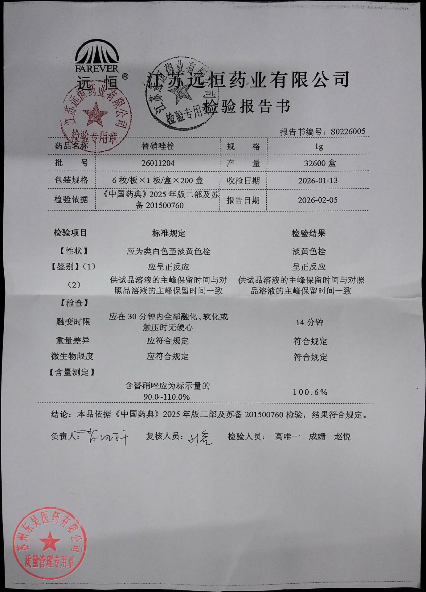 26011204替硝唑栓