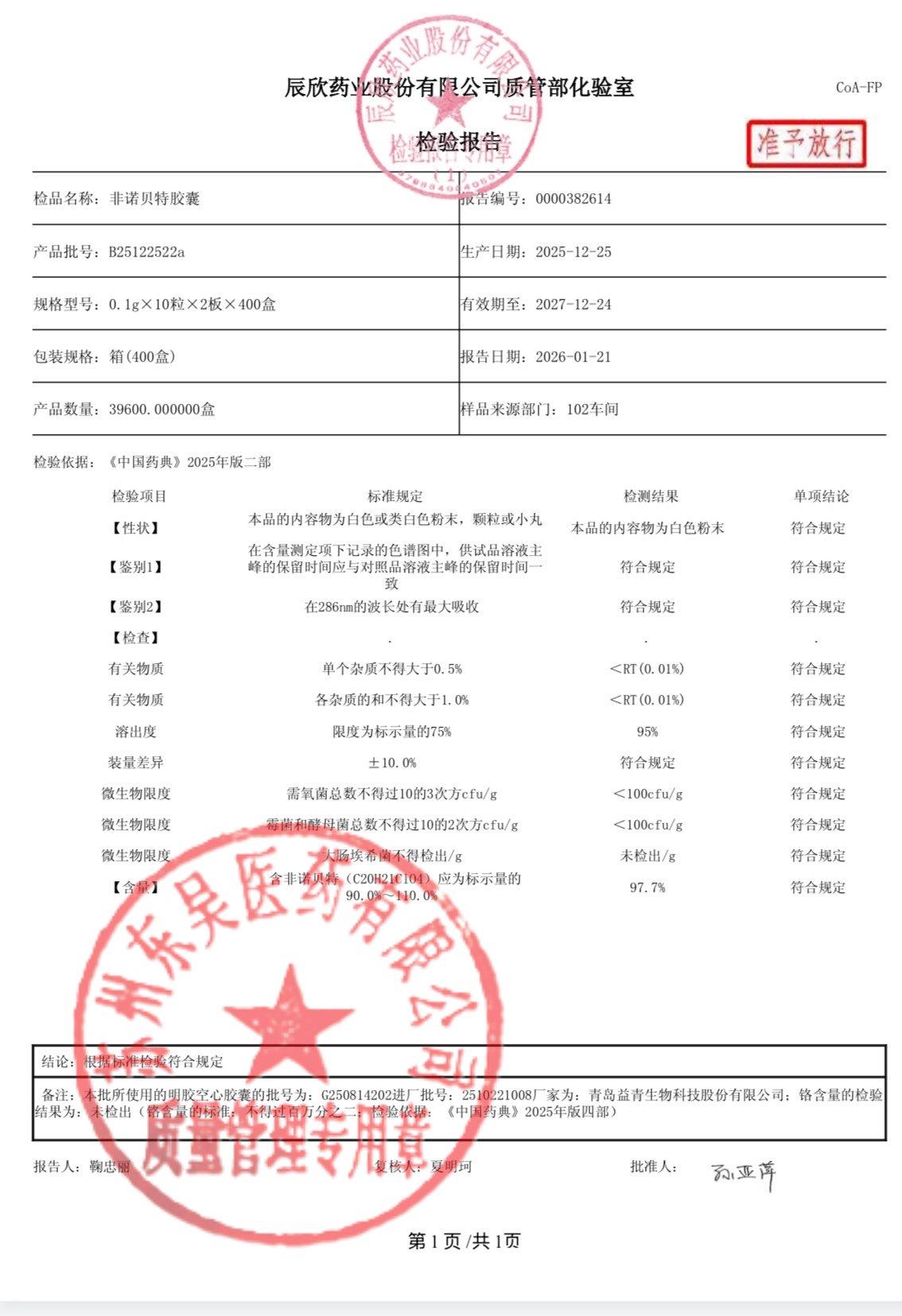 B25122522a非诺贝特胶囊