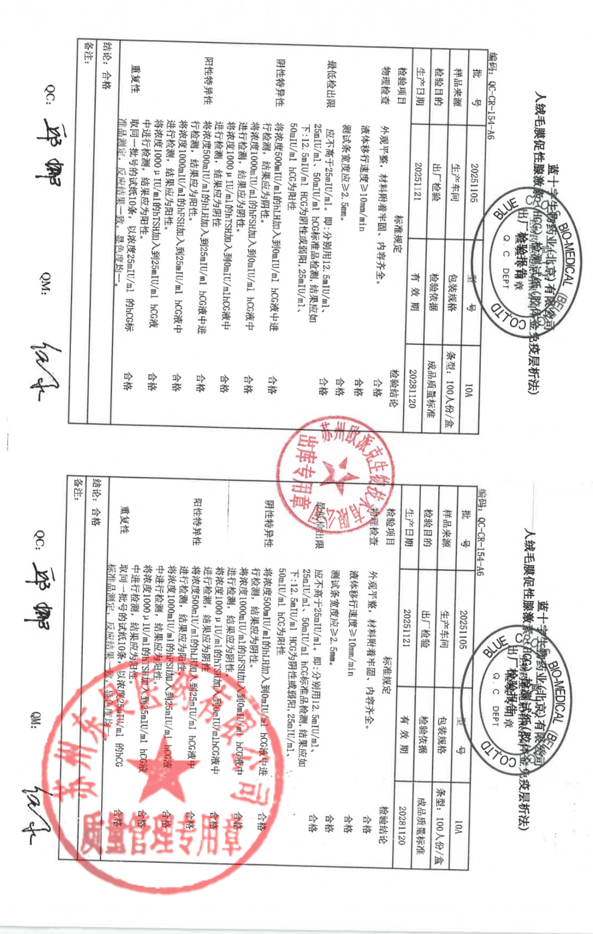20251105人绒毛膜促性腺激素（HCG）检测试纸（胶体金免疫层析法）