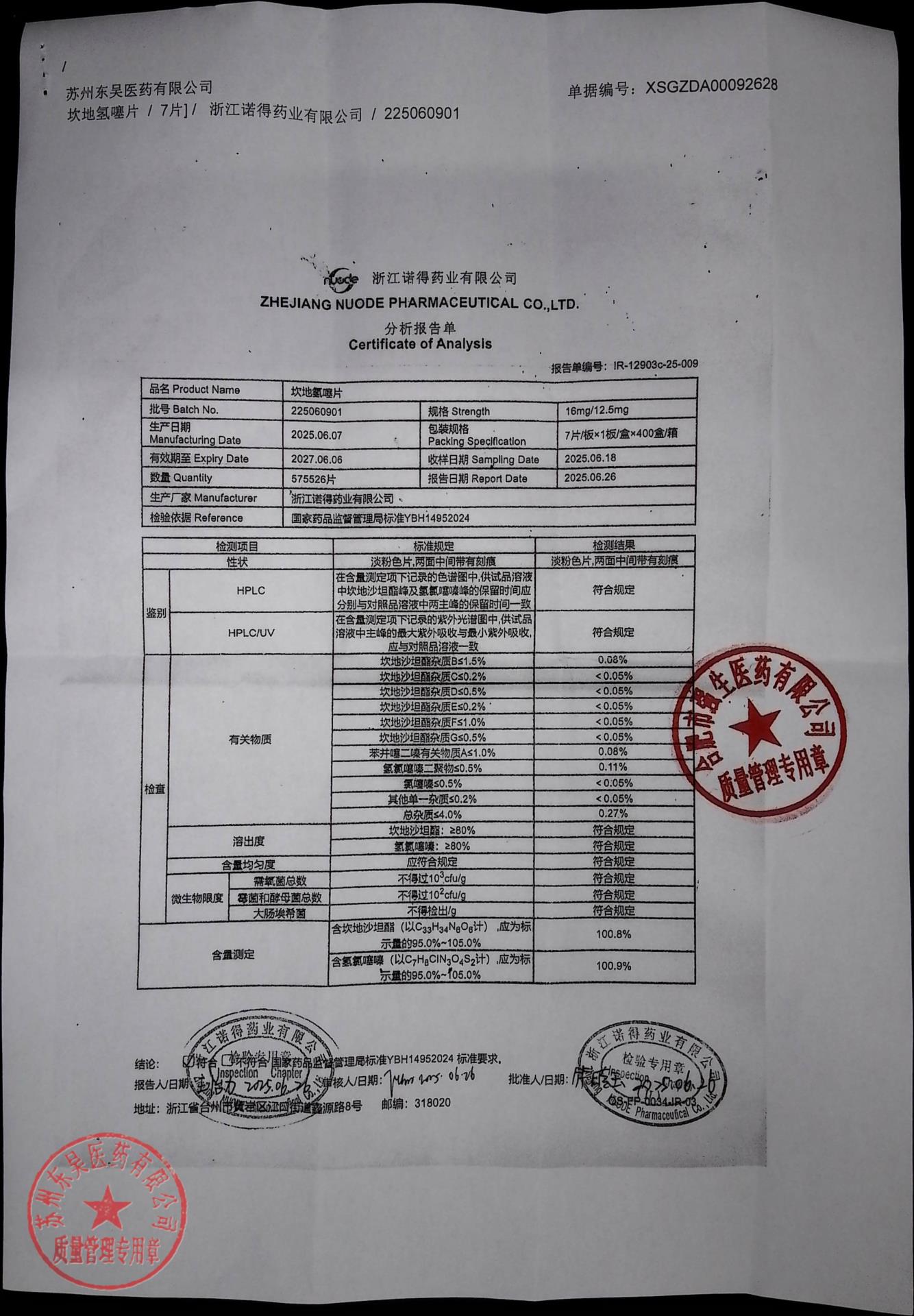225060901坎地噻嗪片