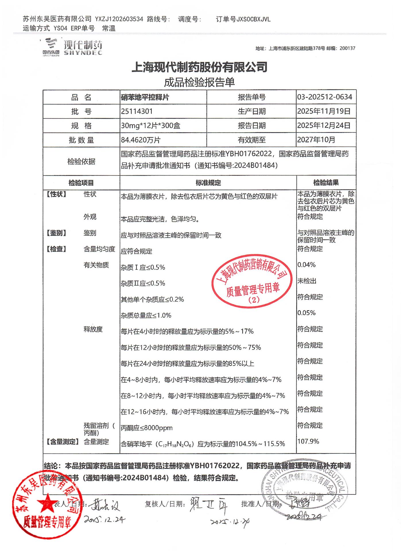 25114301硝苯地平控释片