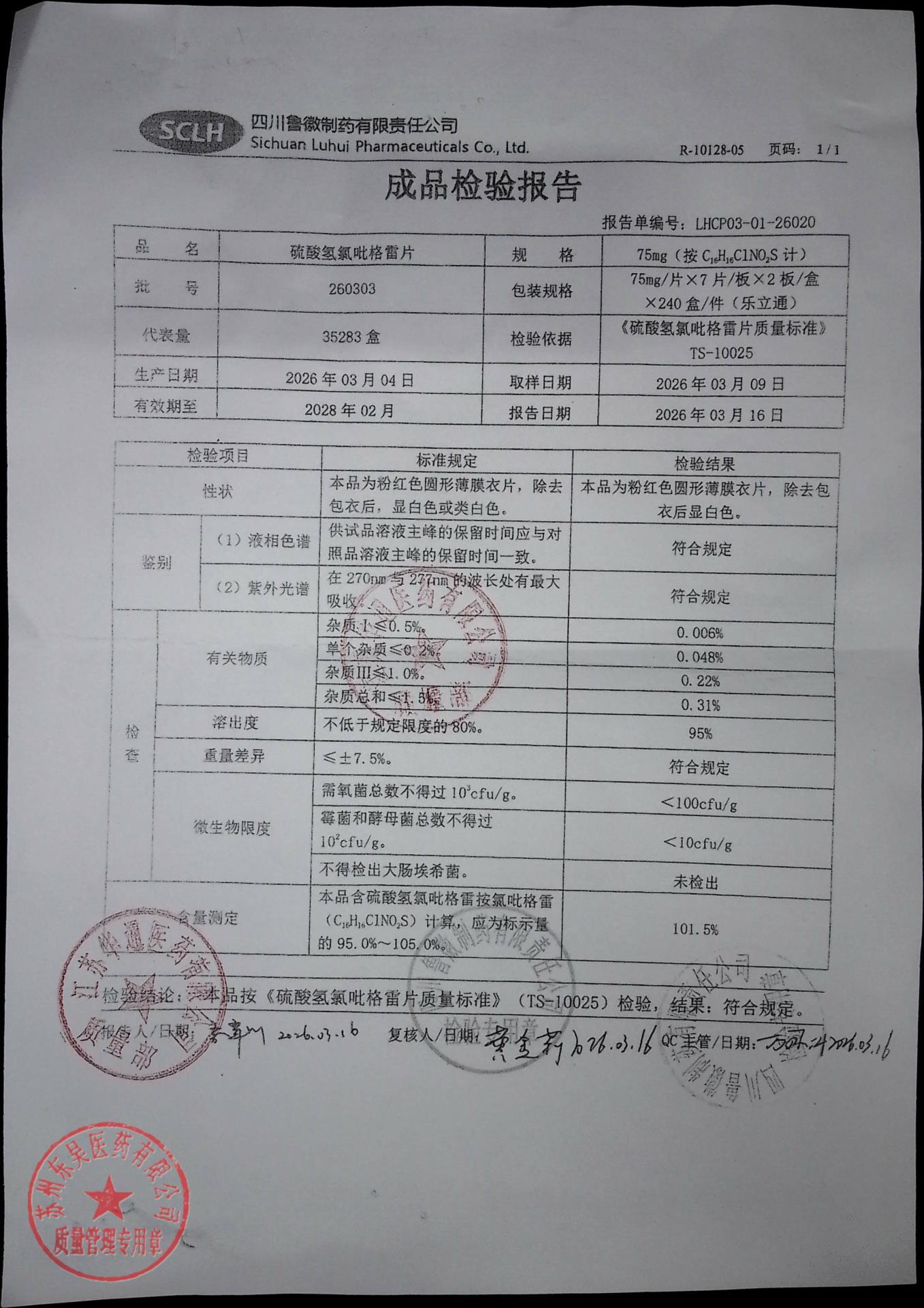 260303硫酸氢氯吡格雷片